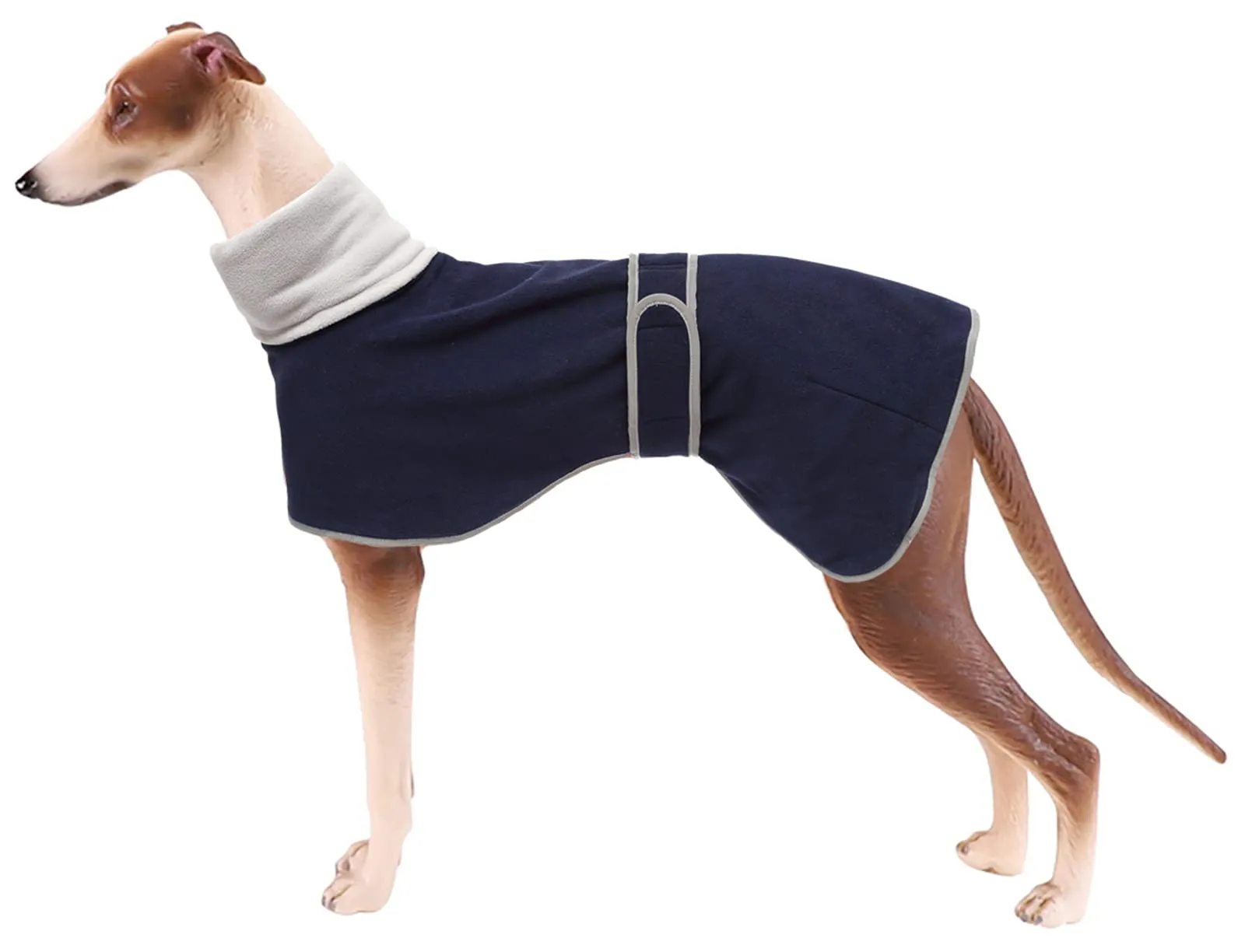 MOREZI Giacca per cani a collo alto, realizzata in lana poliestere e pile, calda e confortevole, adatta a levrieri, segugi e whippet-Blu navy-L - immagine 1