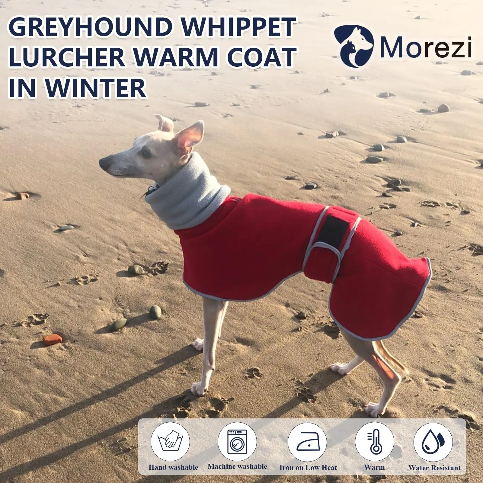 MOREZI Giacca per cani a collo alto, realizzata in lana poliestere e pile, calda e confortevole, adatta a levrieri, segugi e whippet-Rosso-3XL - immagine 2