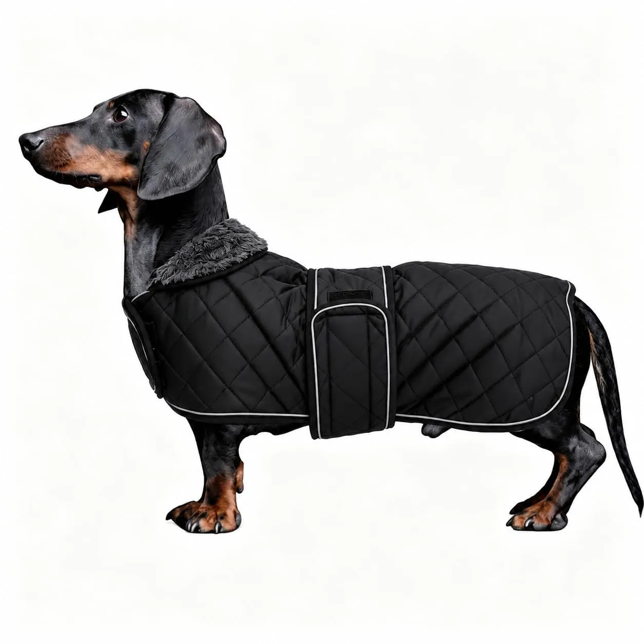MOREZI Giacca invernale per cani con fodera imbottita in pile, cintura regolabile e finiture riflettenti, adatta per bassotti e segugi-Nero-M - immagine 1