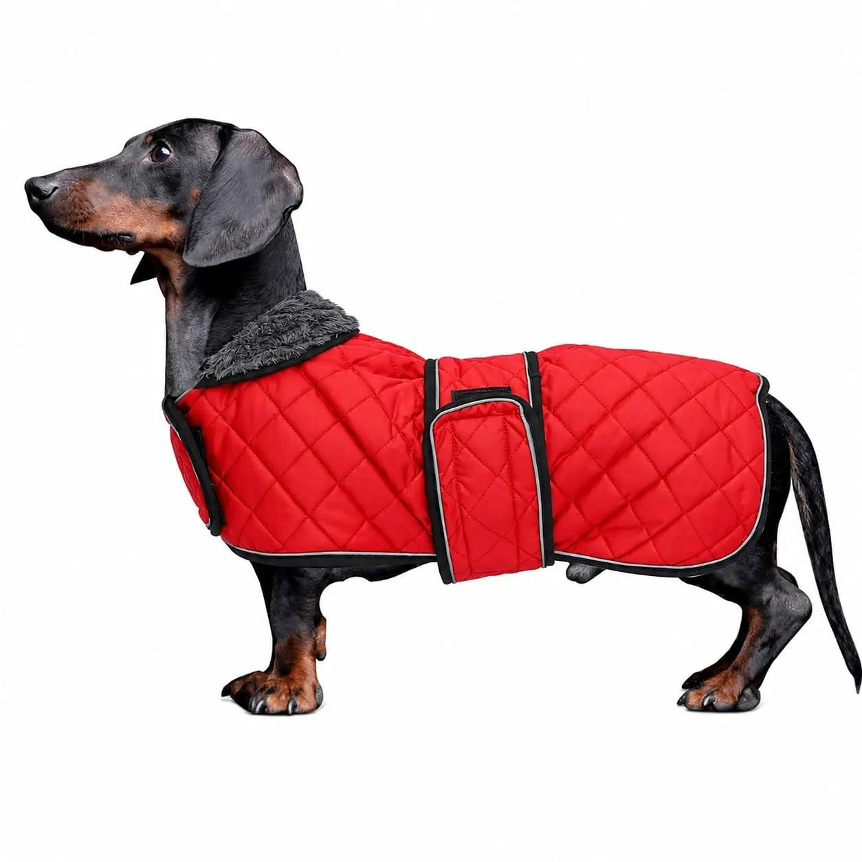 MOREZI Giacca invernale per cani con fodera imbottita in pile, cintura regolabile e finiture riflettenti, adatta per bassotti e segugi-Rosso-S - immagine 1