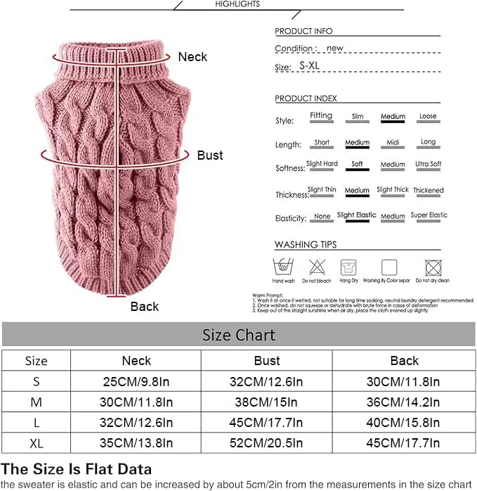 Cane da compagnia dolcevita lavorato a maglia maglione cappotto inverno scaldino ispessimento pullover maglieria cappotto all'uncinetto vestiti per piccolo cane medio grande cucciolo gatto - immagine 7