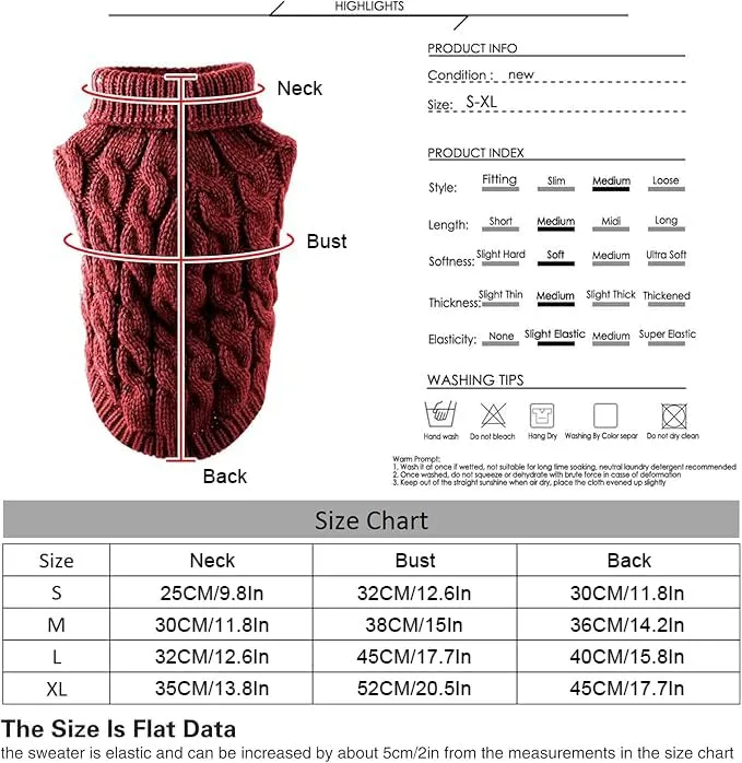 Cane da compagnia dolcevita lavorato a maglia maglione cappotto inverno scaldino ispessimento pullover maglieria cappotto all'uncinetto vestiti per piccolo cane medio grande cucciolo gatto - immagine 2