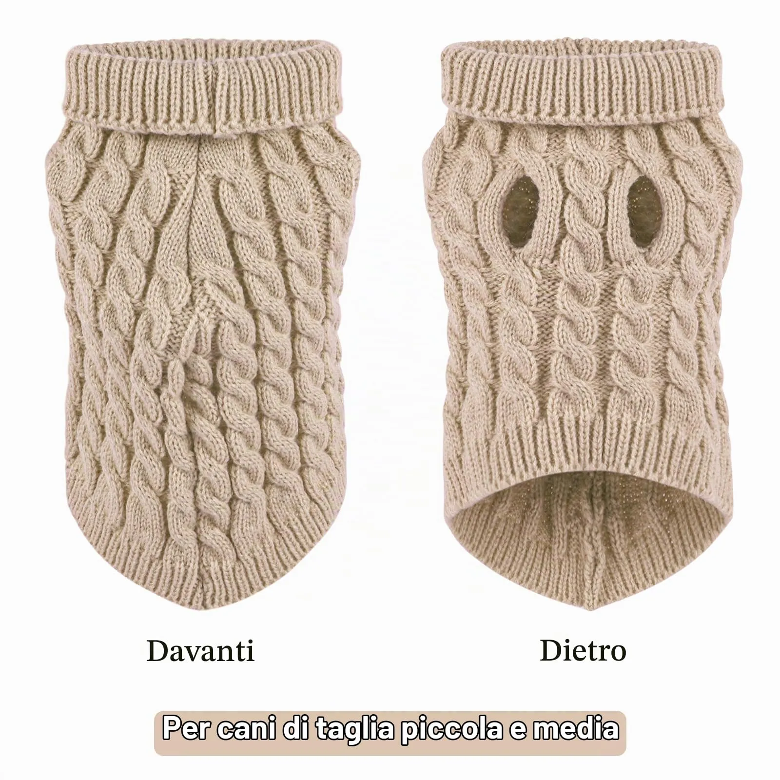 Dolcevita in maglia, maglione per cane da compagnia, cappotto invernale, scaldino per gatto e cane da piccolo a grande (M, kaki) - immagine 3