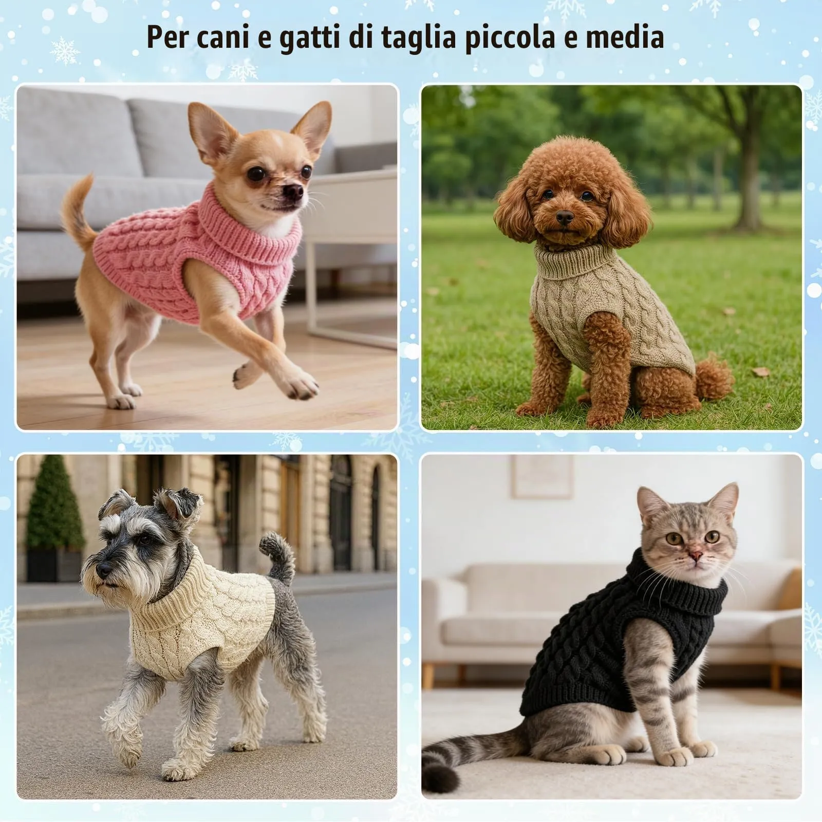 Dolcevita in maglia, maglione per cane da compagnia, cappotto invernale, scaldino per gatto e cane da piccolo a grande (M, kaki) - immagine 4