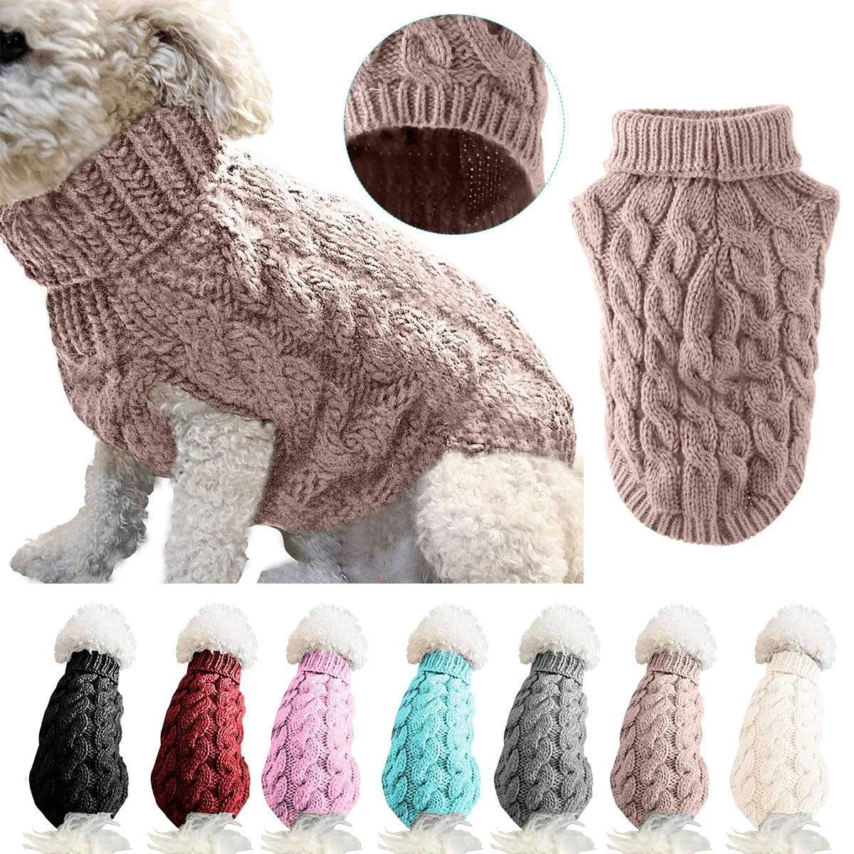 Cane da compagnia dolcevita lavorato a maglia maglione cappotto inverno scaldino ispessimento pullover maglieria cappotto all'uncinetto vestiti per piccolo cane medio grande cucciolo gatto - immagine 1