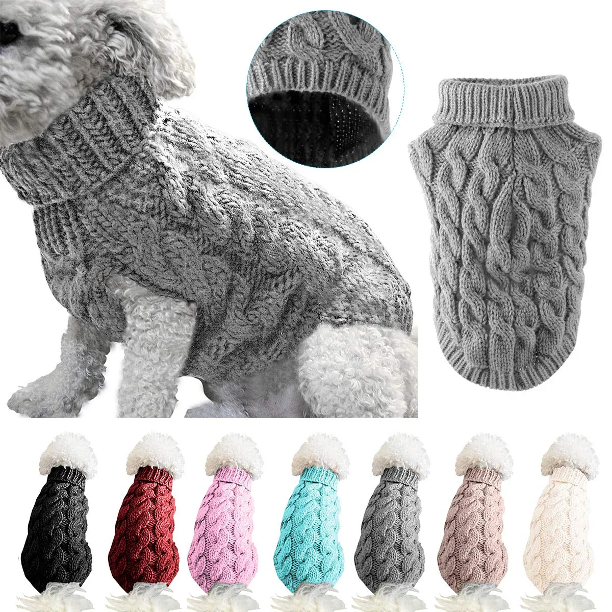 Cane da compagnia dolcevita lavorato a maglia maglione cappotto inverno scaldino ispessimento pullover maglieria cappotto all'uncinetto vestiti per piccolo cane medio grande cucciolo gatto - immagine 5