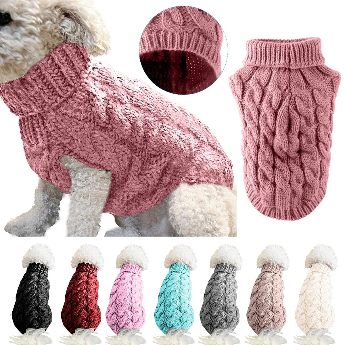 Cane da compagnia dolcevita lavorato a maglia maglione cappotto inverno scaldino ispessimento pullover maglieria cappotto all'uncinetto vestiti per piccolo cane medio grande cucciolo gatto - immagine 1