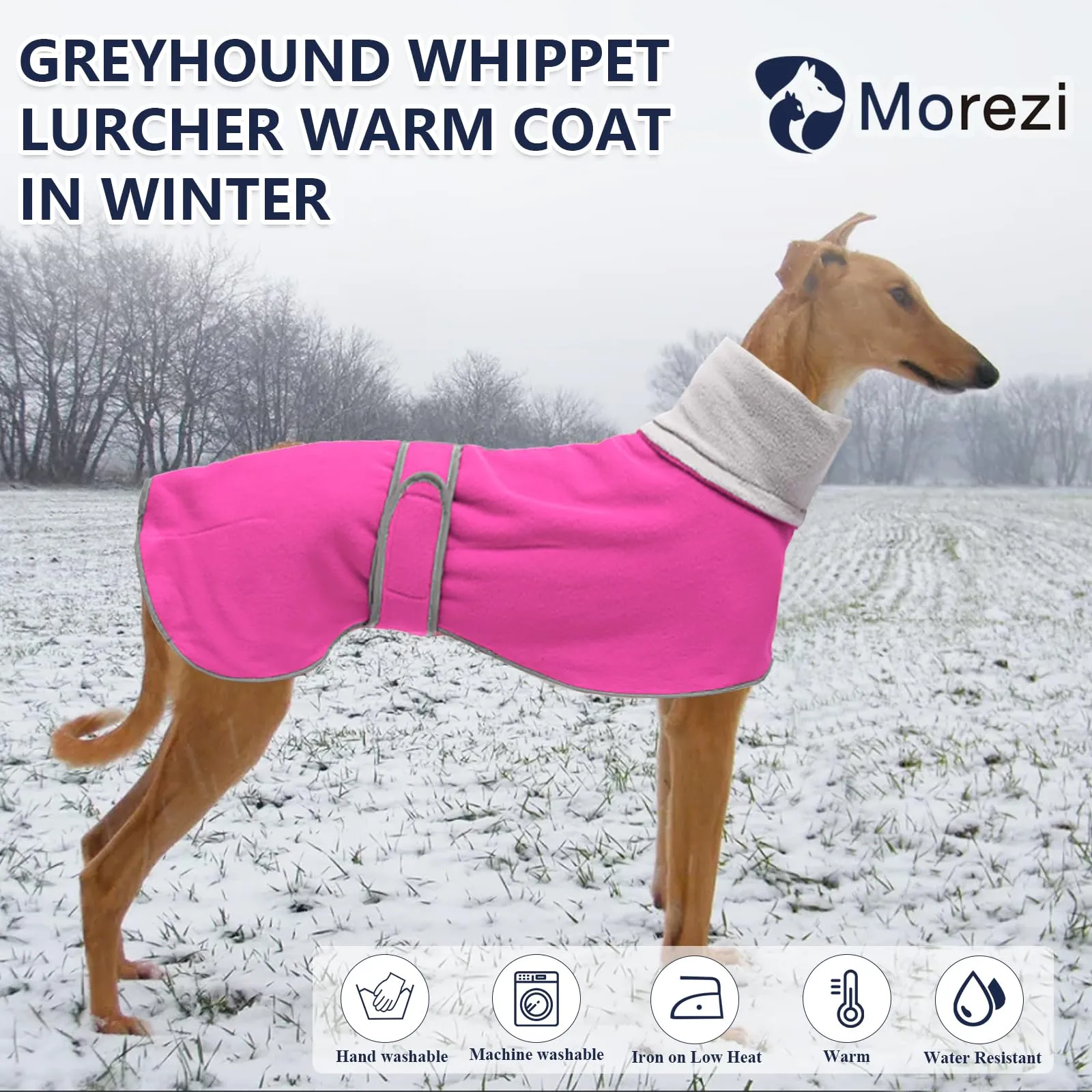 MOREZI Giacca per cani a collo alto, realizzata in lana poliestere e pile, calda e confortevole, adatta a levrieri, segugi e whippet-Rosa-2XL - immagine 2