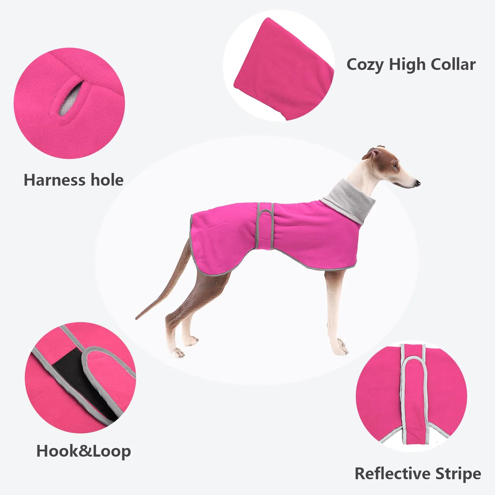 MOREZI Giacca per cani a collo alto, realizzata in lana poliestere e pile, calda e confortevole, adatta a levrieri, segugi e whippet-Rosa-2XL - immagine 3