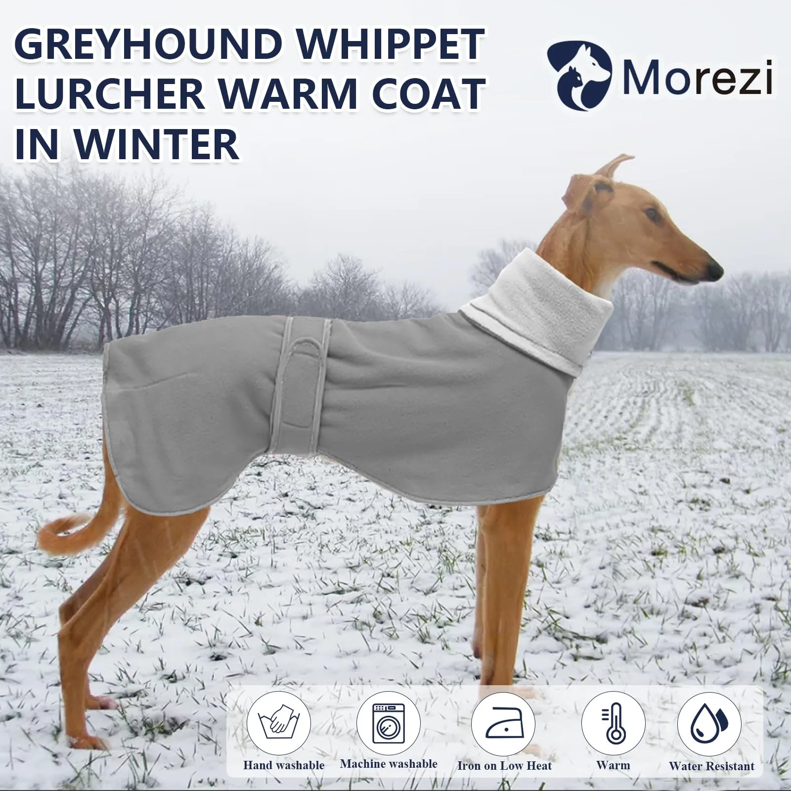 MOREZI Giacca per cani a collo alto, realizzata in lana poliestere e pile, calda e confortevole, adatta a levrieri, segugi e whippet-Grigio-XL - immagine 2