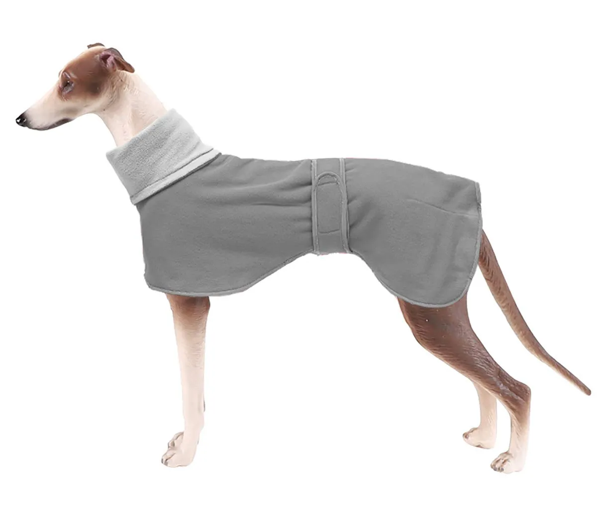 MOREZI Giacca per cani a collo alto, realizzata in lana poliestere e pile, calda e confortevole, adatta a levrieri, segugi e whippet-Grigio-S - immagine 1