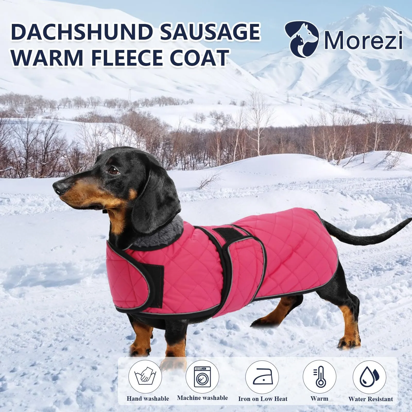MOREZI Giacca invernale per cani con fodera imbottita in pile, cintura regolabile e finiture riflettenti, adatta per bassotti e segugi-Rosa-L - immagine 6