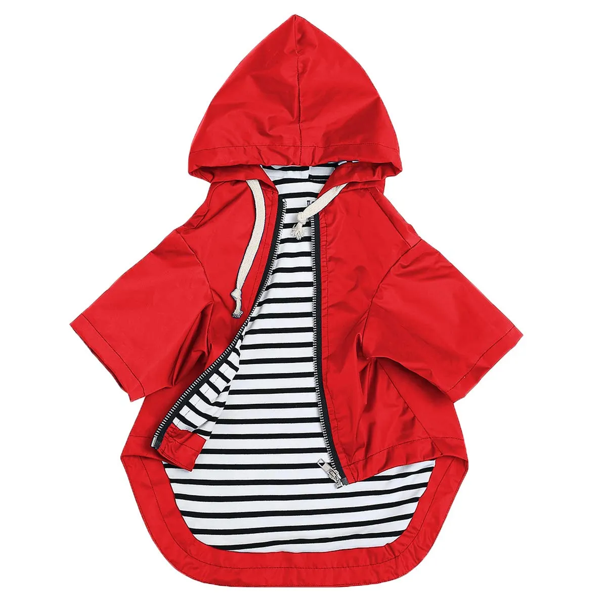 Pethiy - Stile elegante Impermeabile per Cani con cerniera e cappuccio,tasche,leggero poncho con Coulisse e con zampe-Rosso-XXL - immagine 1