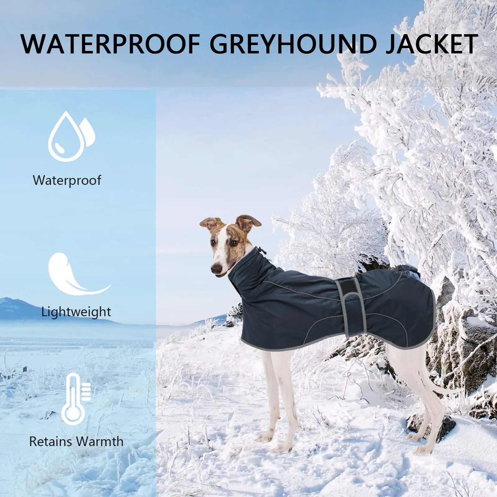 Geyecete Cappotto Invernale Impermeabile per Levrieri, Whippet e Sighthound - Pile Caldo Con Fasce Regolabili - Pullover per Cane Media Grande - Navy-M - immagine 3