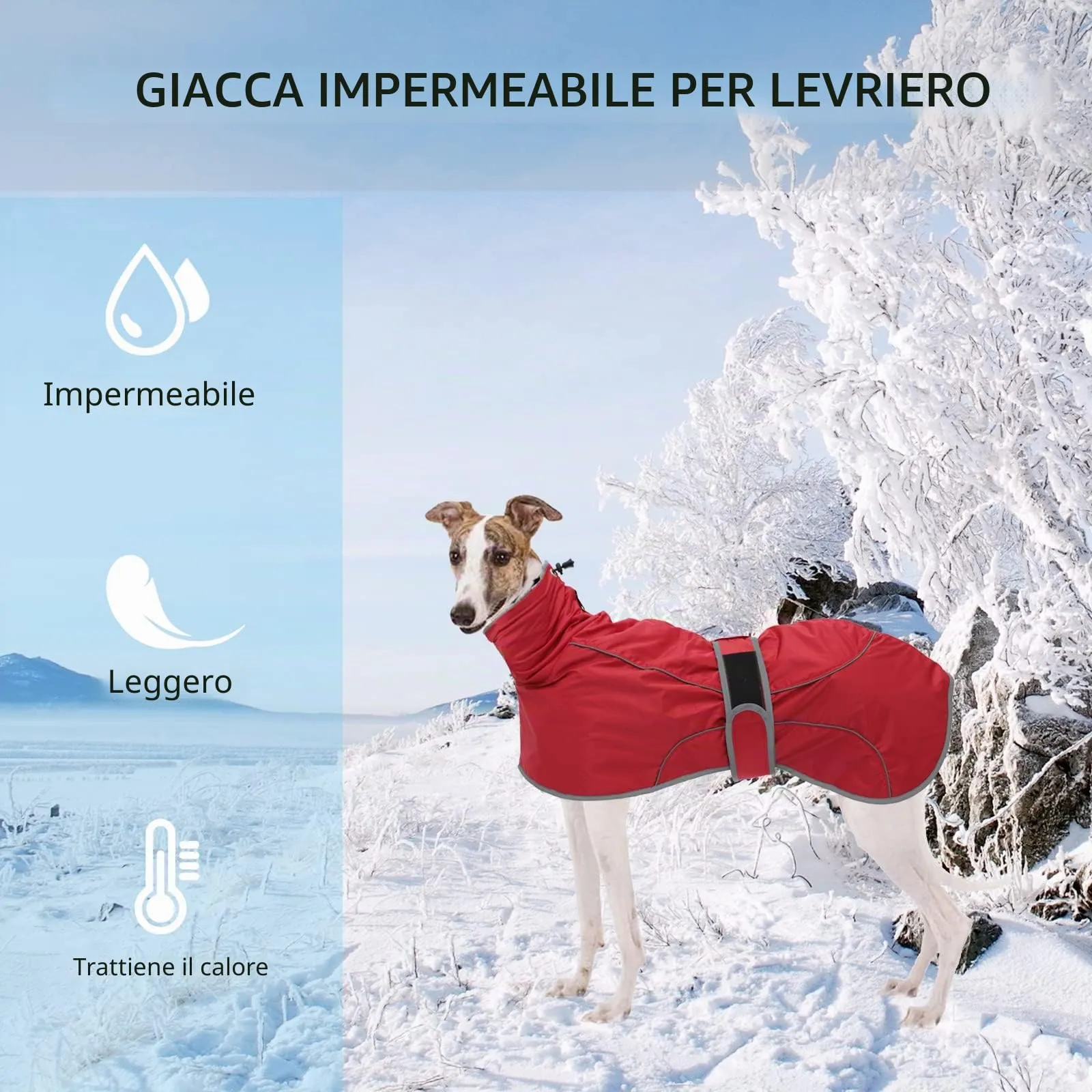 Geyecete Invernale Cappotto Cane Impermeabili per Levrieri,Pile Caldo Giubbotti per Whippet con Fasce Regolabili,Lurcher Pullover,Impermeabile Cane per Media Grande Sighthound Cane-Rosso-XL - immagine 3