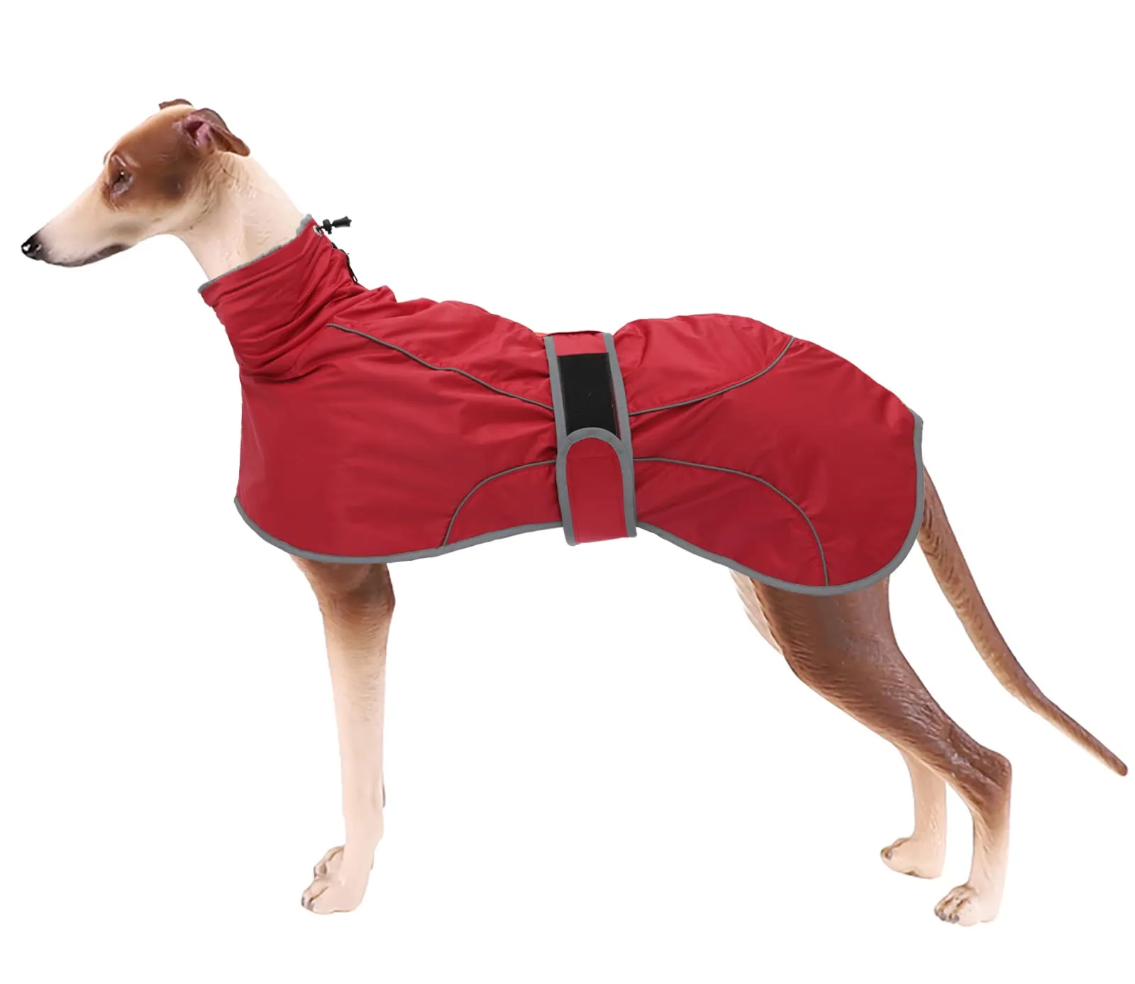 Geyecete Cappotto Invernale Impermeabile per Levrieri, Whippet e Sighthound - Pile Caldo Con Fasce Regolabili - Pullover per Cane Media Grande - Rosso - M - immagine 1