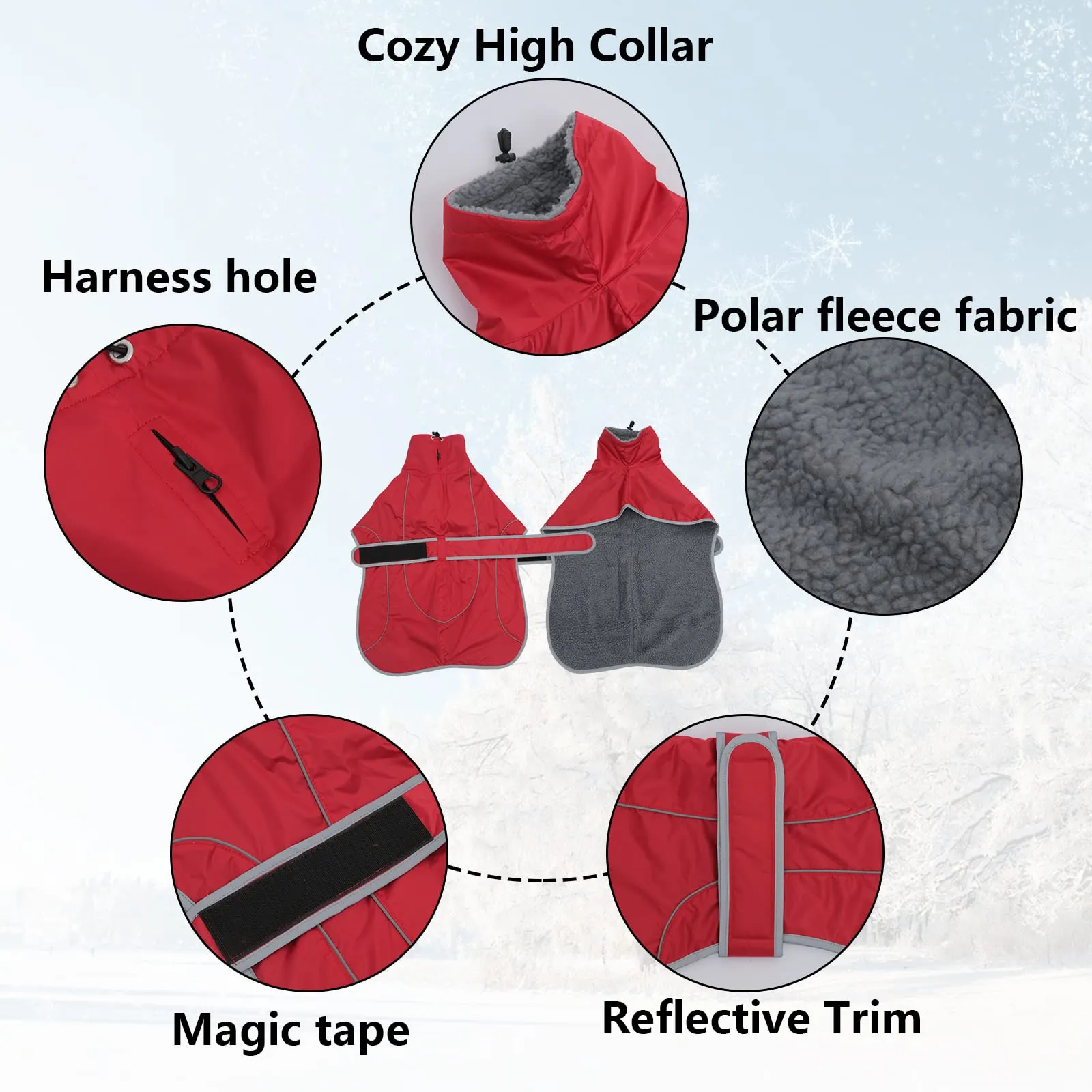 Geyecete Cappotto Invernale Impermeabile per Levrieri, Whippet e Sighthound - Pile Caldo Con Fasce Regolabili - Pullover per Cane Media Grande - Rosso - M - immagine 2