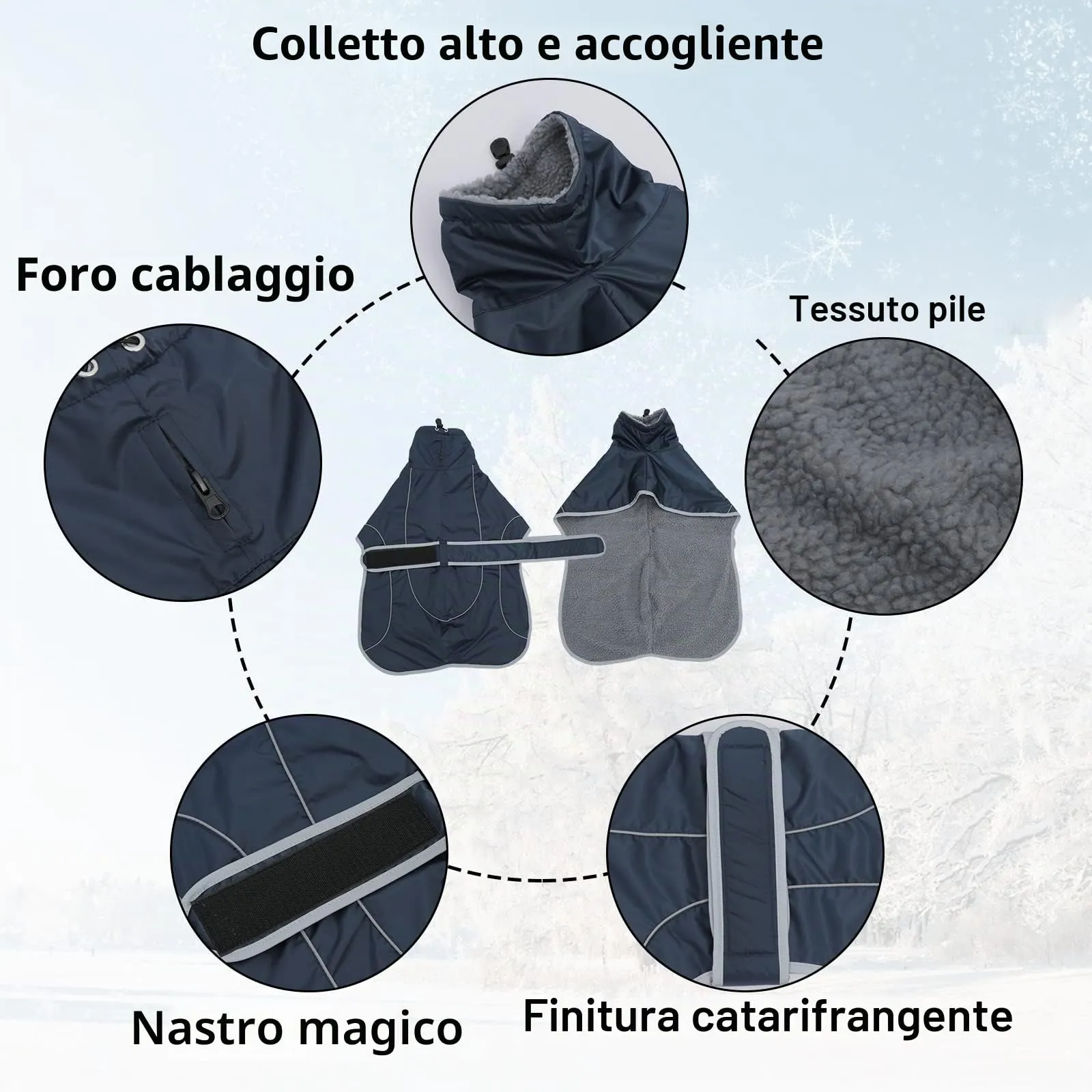 Geyecete - Cappotto impermeabile per levrieri in pile, giacca invernale, regolabile, riflettente, per cani e esterni, per cani di medie e grandi dimensioni, Galgo levriero Whippet Lurcher Saluki-Navy - immagine 2