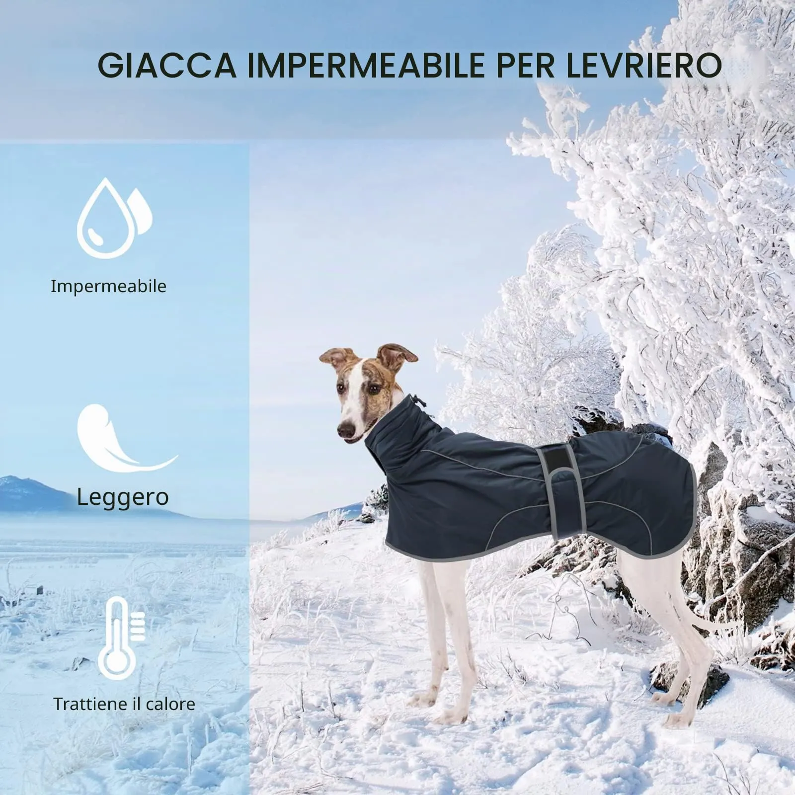 Geyecete - Cappotto impermeabile per levrieri in pile, giacca invernale, regolabile, riflettente, per cani e esterni, per cani di medie e grandi dimensioni, Galgo levriero Whippet Lurcher Saluki-Navy - immagine 3