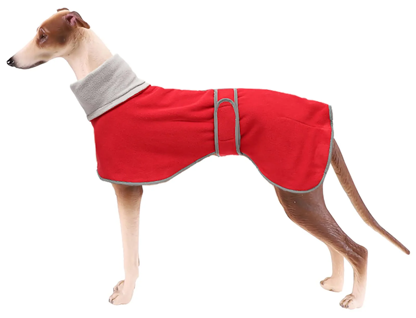 MOREZI Giacca per cani a collo alto, realizzata in lana poliestere e pile, calda e confortevole, adatta a levrieri, segugi e whippet-Rosso-XS - immagine 1