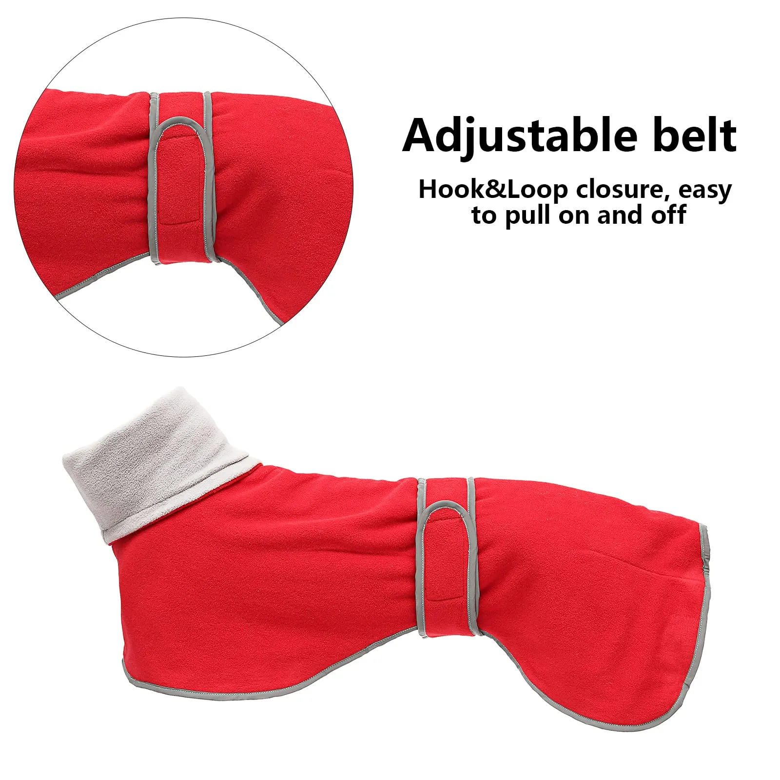 MOREZI Giacca per cani a collo alto, realizzata in lana poliestere e pile, calda e confortevole, adatta a levrieri, segugi e whippet-Rosso-XS - immagine 7