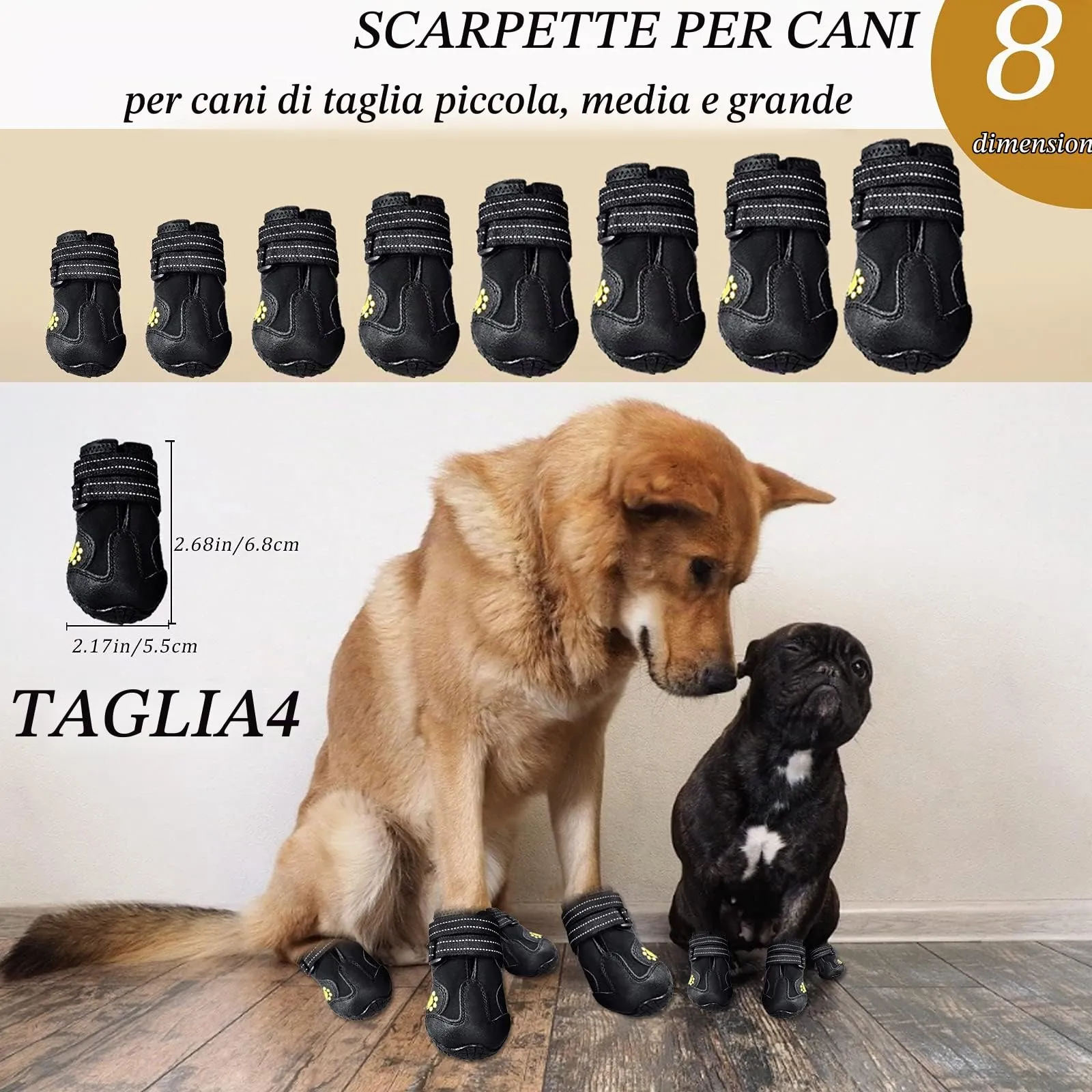 Havenfly 4 Pezzi Stivali per Cani,Scarpe Antiscivolo per Cani,Resistente Impermeabili con Cinghie Regolabili Riflettenti per Cani Media e Grande - immagine 2