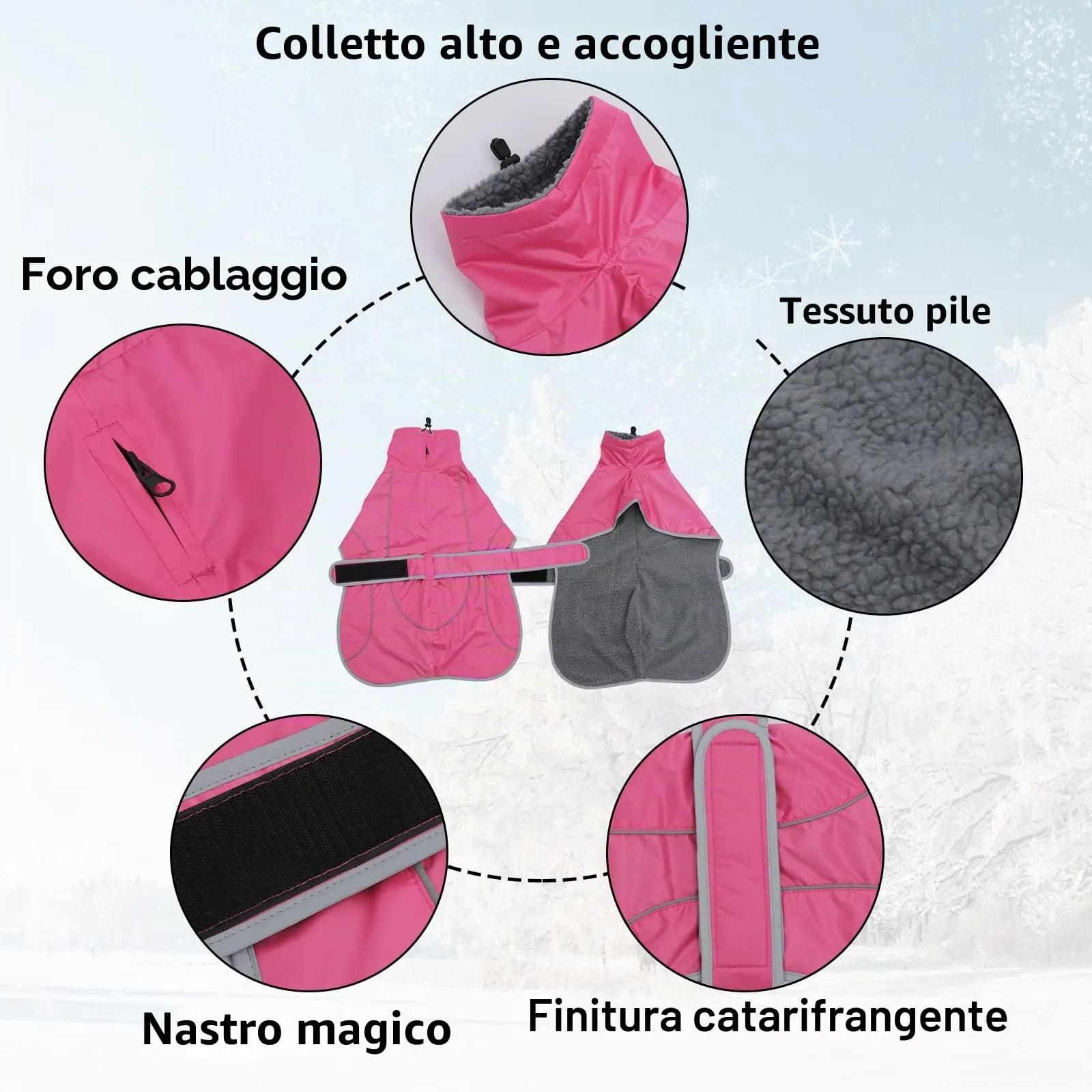Geyecete Invernale Cappotto per Levrieri, Whippet e Lurcher - Pile Caldo Impermeabile con Fasce Regolabili - Rosa - M/L - immagine 2