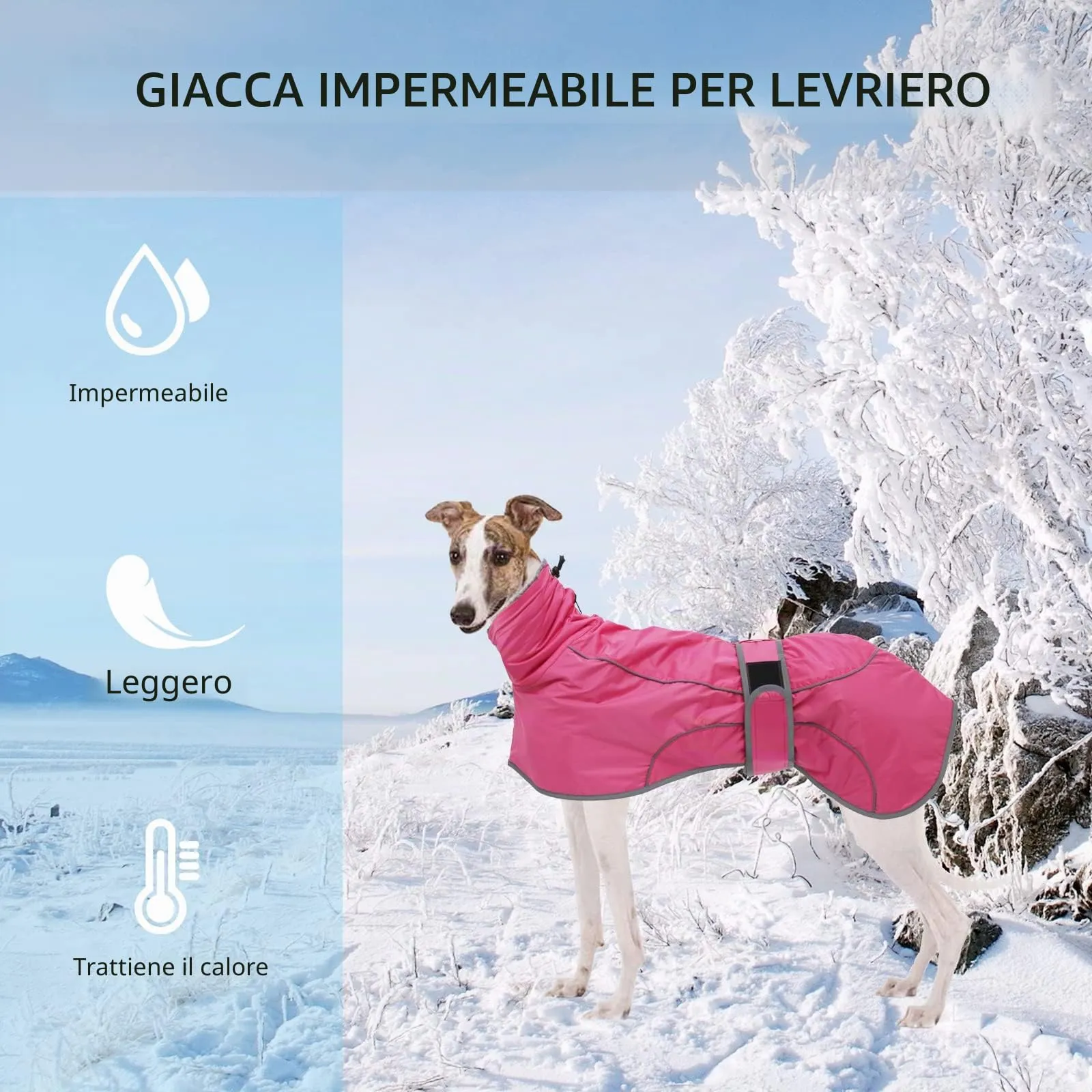 Geyecete Invernale Cappotto per Levrieri, Whippet e Lurcher - Pile Caldo Impermeabile con Fasce Regolabili - Rosa - M/L - immagine 3