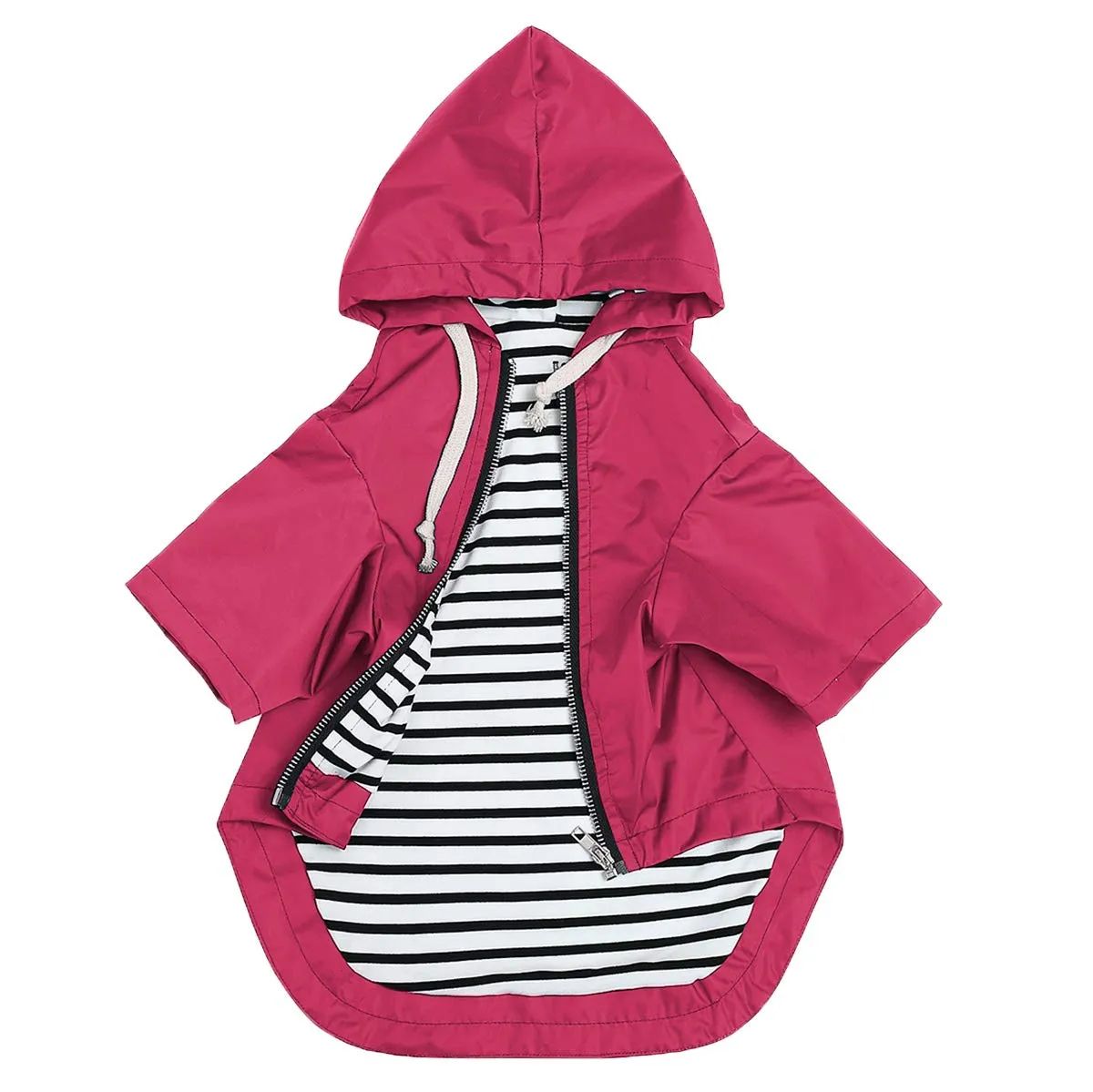 Pethiy - Stile elegante Impermeabile per Cani con cerniera e cappuccio,tasche,leggero poncho con Coulisse e con zampe-Rosa-L - immagine 1