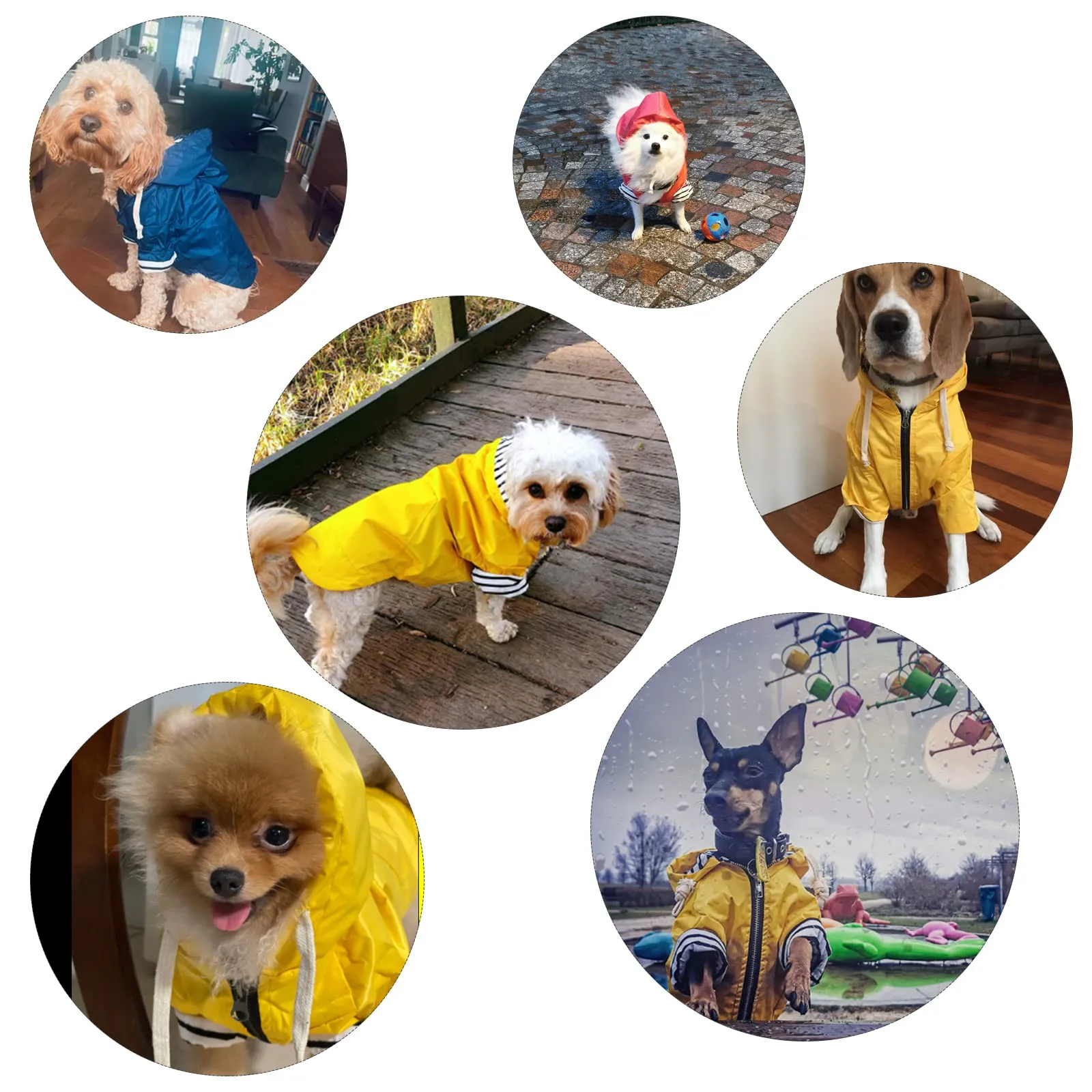 Pethiy - Stile elegante Impermeabile per Cani con cerniera e cappuccio,tasche,leggero poncho con Coulisse e con zampe-Rosa-M - immagine 6