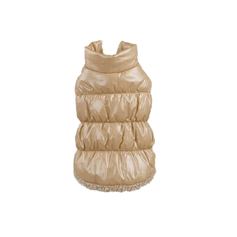 Cappotto per Cani,Piumino per Cani e Gatto di Piccola Taglia,Cani Gilet in Pile Polare,Giù Giacca per Animali Domestici,Giacche Invernali Calde Impermeabili per Teddy/Chihuahua/Pomerania Beige B S - immagine 1