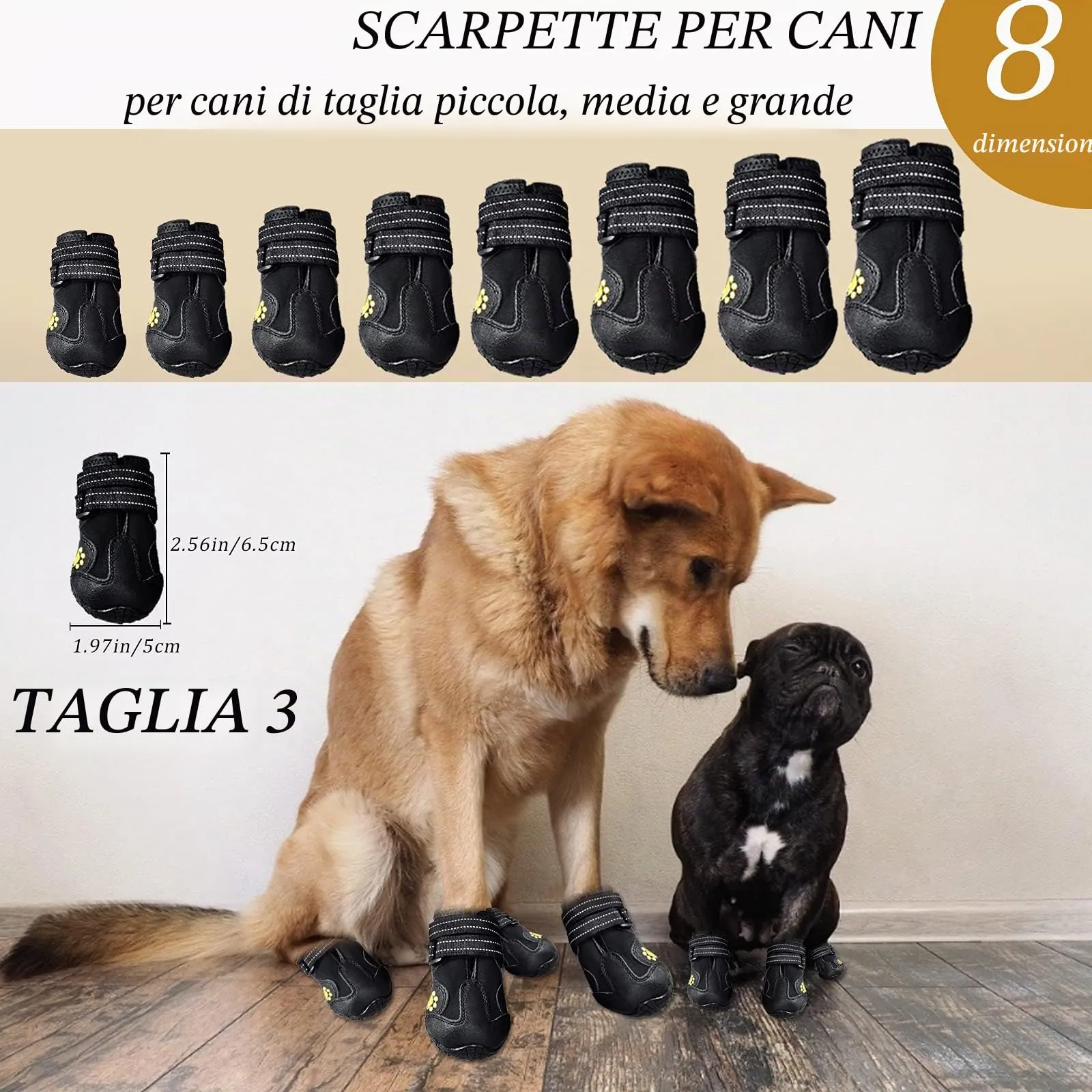 Havenfly 4 Pezzi di Stivali per Cani, Scarpe per Cani Impermeabili con Cinghie Regolabili Riflettenti per Cani di Taglia Media (A, 3) - immagine 2