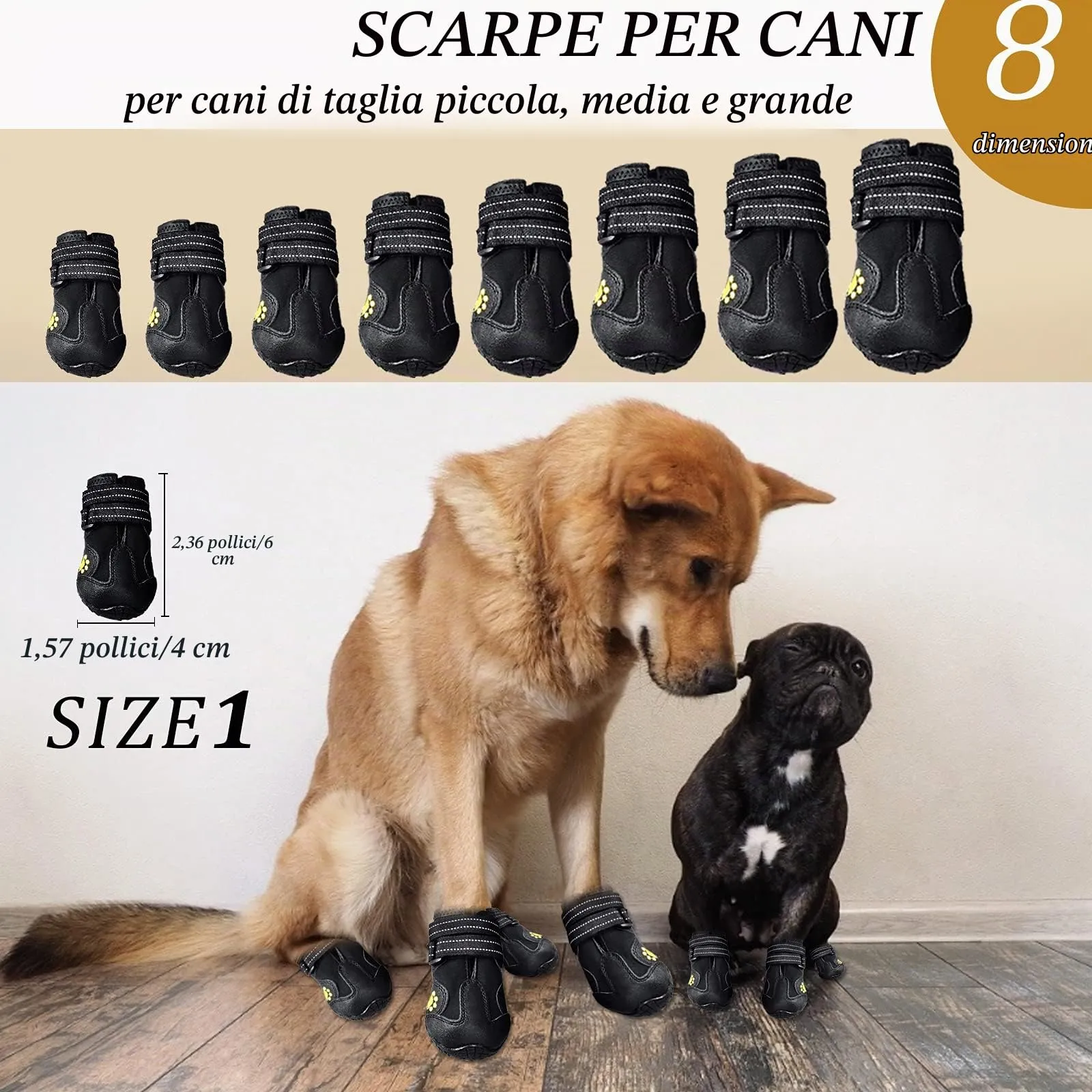 Havenfly 4 Pezzi Stivali per Cani,Scarpe Antiscivolo per Cani,Resistente Impermeabili con Cinghie Regolabili Riflettenti per Cani Media e Grande - immagine 2