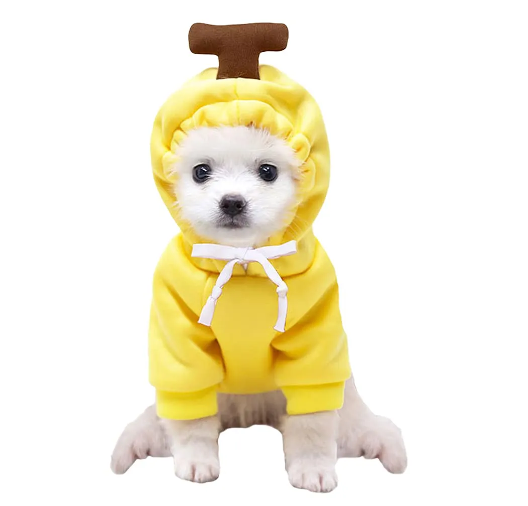 XIAOYU felpa con cappuccio per cuccioli di cane felpe con cappuccio per gatti vestiti per animali domestici felpa con frutta alla moda per cane gatto animali domestici di piccola taglia, banana, XXL - immagine 1