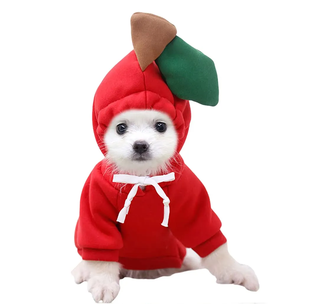 XIAOYU felpa con cappuccio per cuccioli di cane felpe con cappuccio per gatti vestiti per animali domestici felpa con frutta alla moda per cane gatto animali domestici di piccola taglia, mela, XL - immagine 1