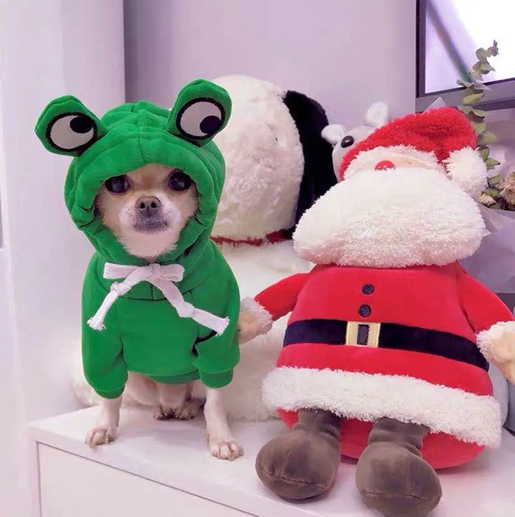 XIAOYU vestiti per animali felpe per cani felpa calda cappotto cucciolo autunno inverno abbigliamento tuta con cappuccio occhio, rana, XXL - immagine 4