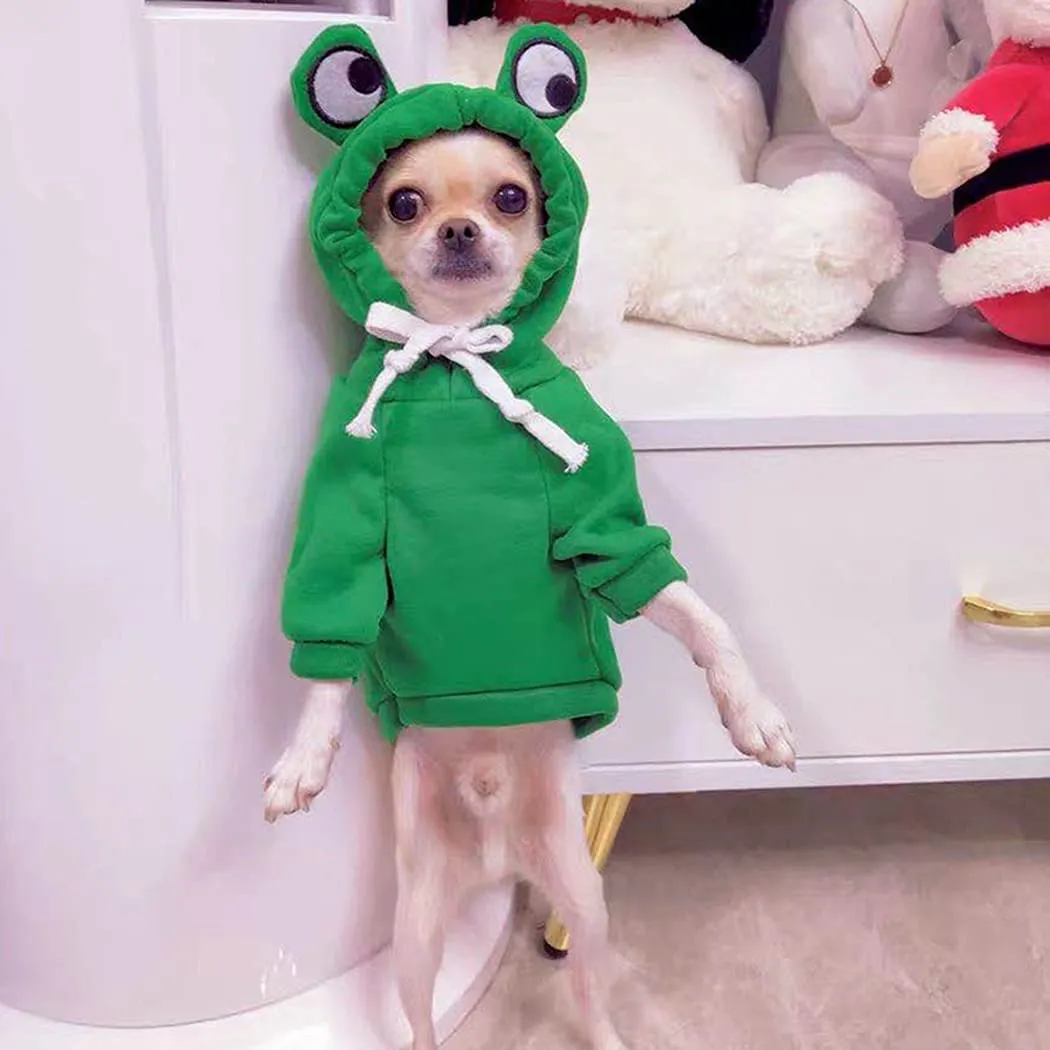 XIAOYU vestiti per animali felpe per cani felpa calda cappotto cucciolo autunno inverno abbigliamento tuta con cappuccio occhio, rana, S - immagine 5