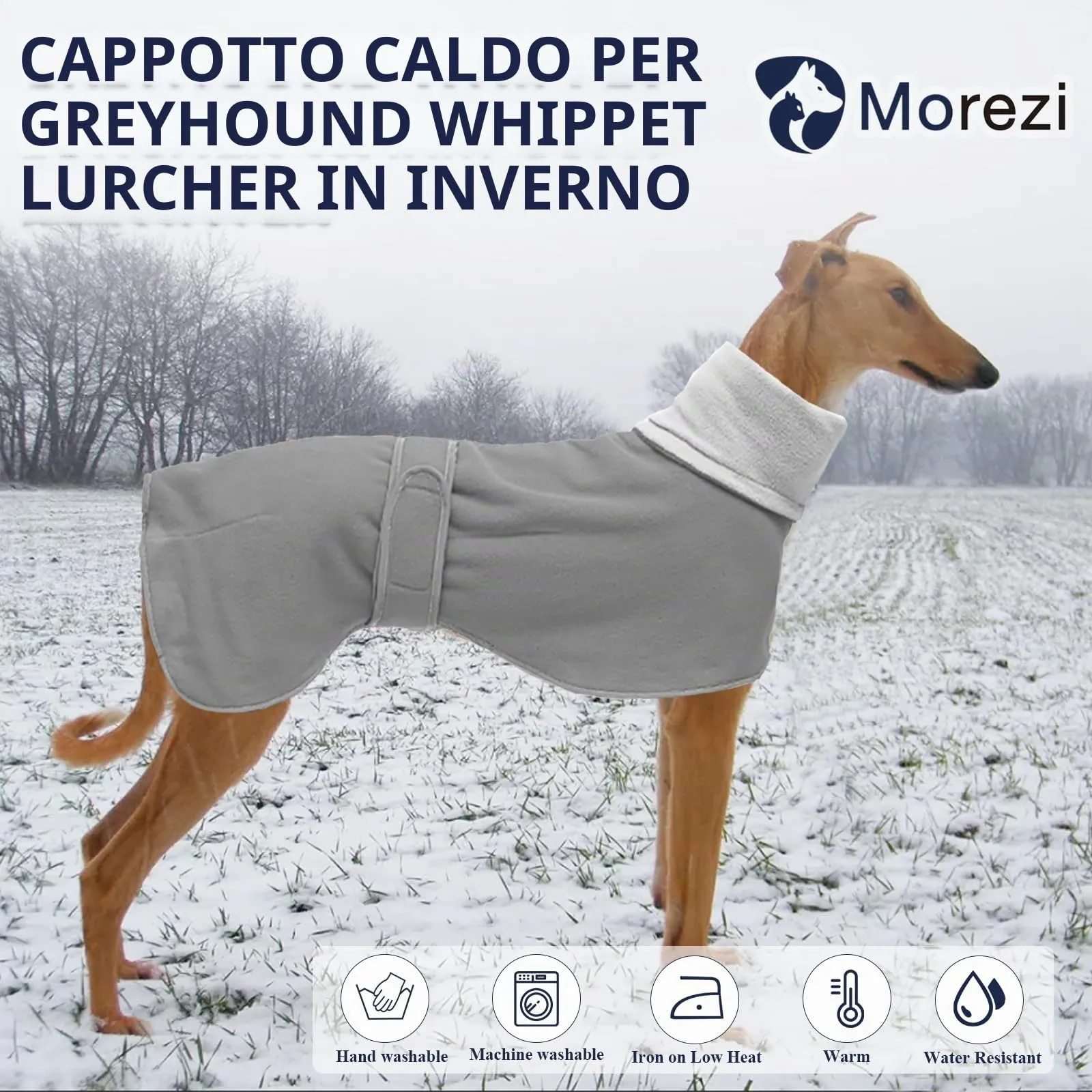 Morezi - Cappotto invernale per cani con barra riflettente, morbido pile di poliestere, fascia regolabile, per levrieri, lurcher e frustelli, colore: Grigio - XS - immagine 2