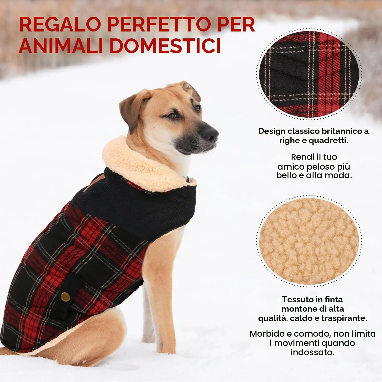 CITÉTOILE Cappotto Invernale per Cani in Lana Spessa Rosso S - immagine 3