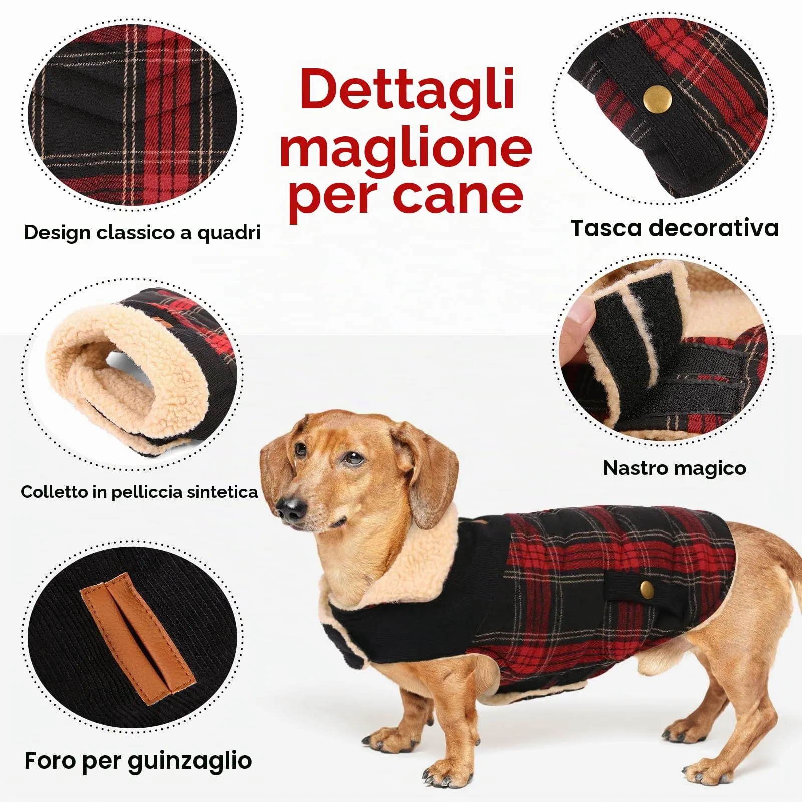 CITÉTOILE Cappotto Invernale per Cani in Lana Spessa Rosso M - immagine 2