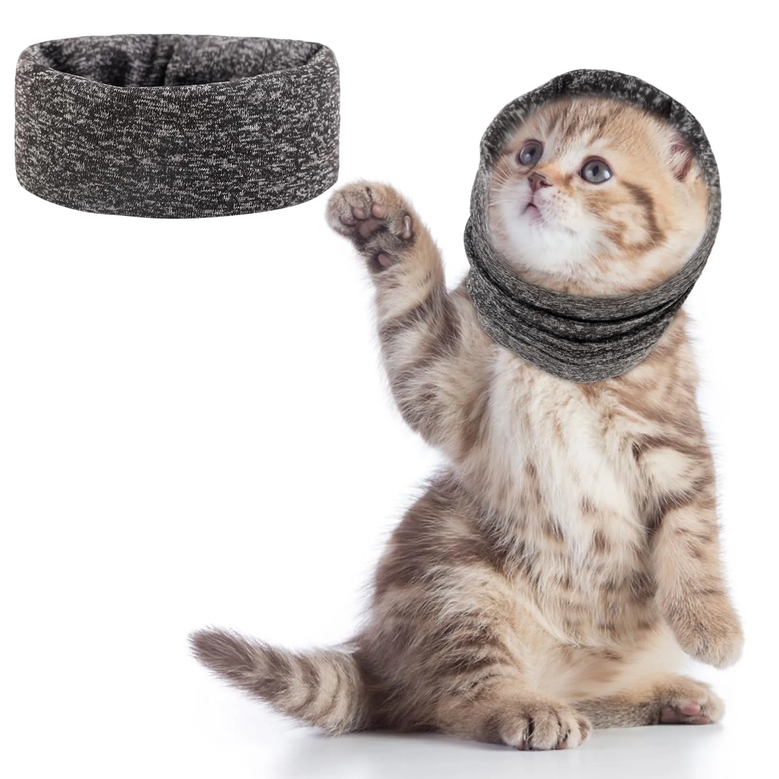 Pattepoint - Orecchie per gattini da compagnia, sollievo dall'ansia e calma, in un posto rumoroso, Snood per orecchie di gattino, scaldacollo e orecchie di gattino, colore: grigio S - immagine 1