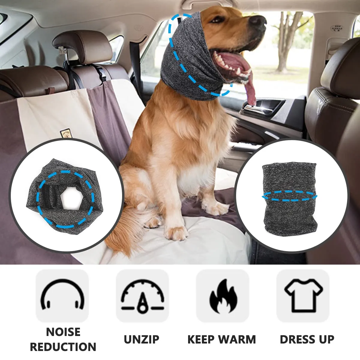 Pattepoint - Orecchie per gattini da compagnia, sollievo dall'ansia e calma, in un posto rumoroso, Snood per orecchie di gattino, scaldacollo e orecchie di gattino, colore: grigio S - immagine 2