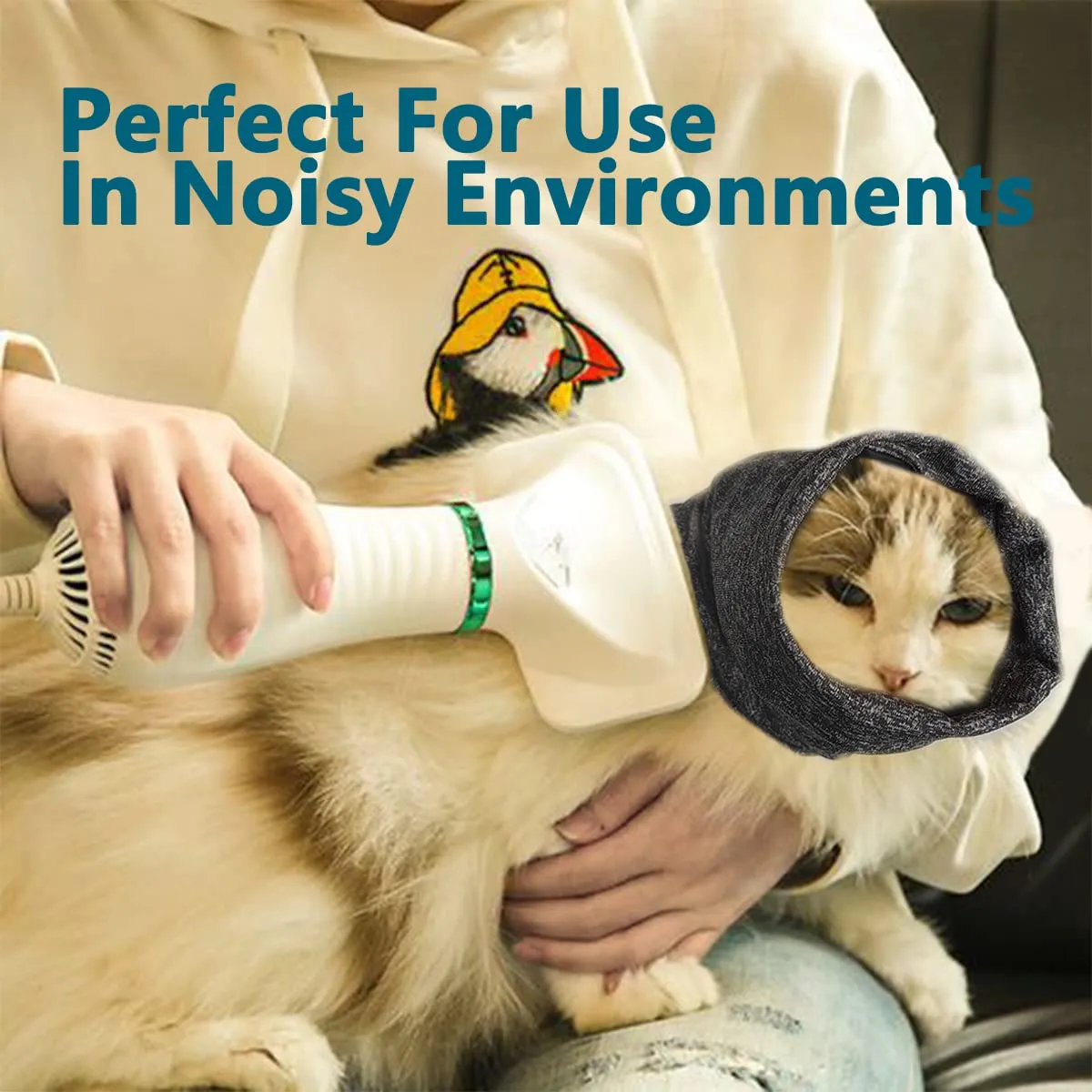 Pattepoint - Orecchie per gattini da compagnia, sollievo dall'ansia e calma, in un posto rumoroso, Snood per orecchie di gattino, scaldacollo e orecchie di gattino, colore: grigio S - immagine 6