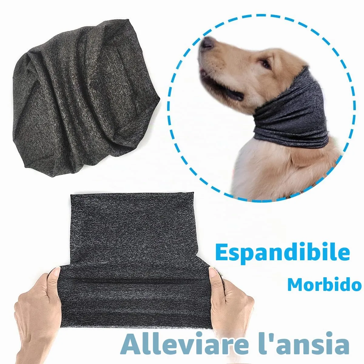 Pattepoint - Paraorecchie per cane da compagnia, sollievo dall'ansia e calma in un luogo rumoroso, Snood per orecchie per cani, scaldamani e orecchie di cane, colore: grigio L - immagine 4