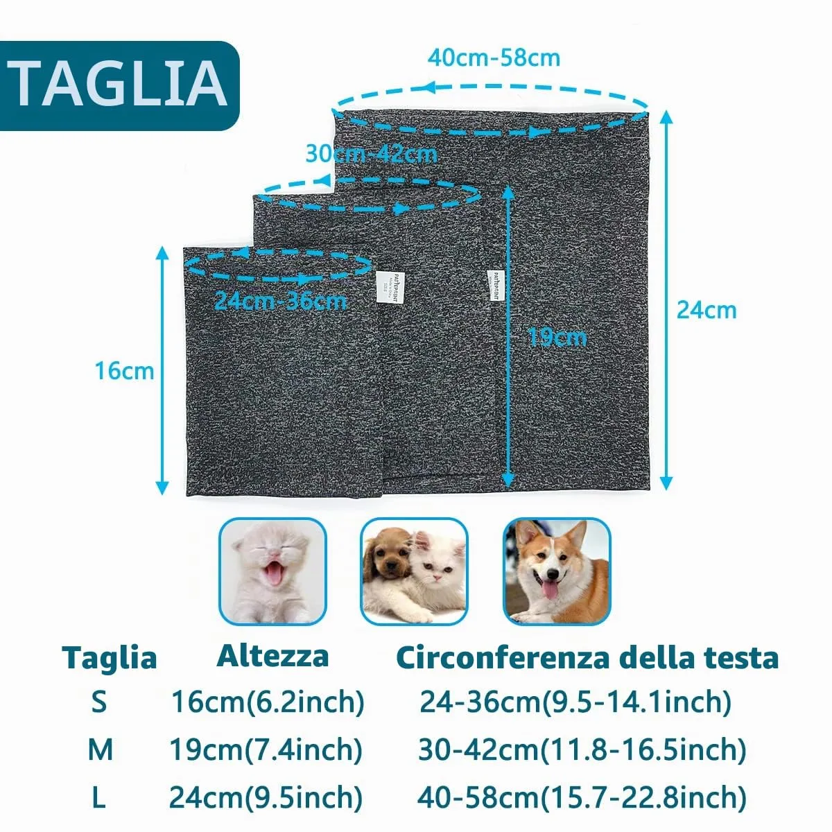 Pattepoint - Paraorecchie per cane da compagnia, sollievo dall'ansia e calma in un luogo rumoroso, Snood per orecchie per cani, scaldamani e orecchie di cane, colore: grigio L - immagine 5