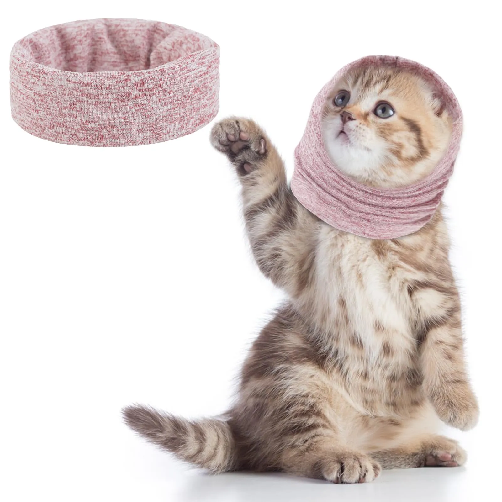 Pattepoint Snood per Gattino per Toelettatura, Scaldacollo e Orecchie, Protezione Orecchie Gattino Alleviare Ansia, Felpa Cappuccio Rosa - immagine 1