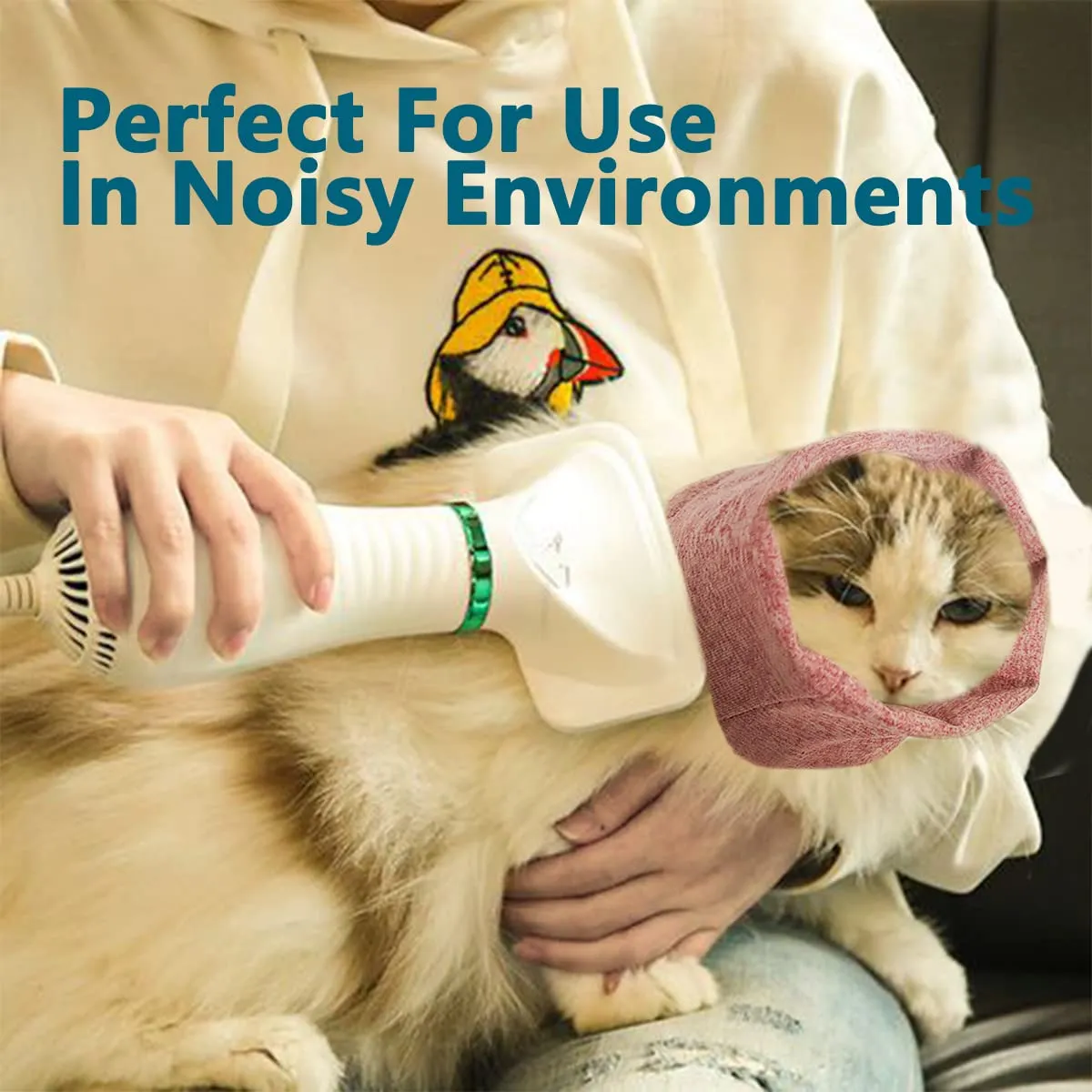 Pattepoint Snood per Gattino per Toelettatura, Scaldacollo e Orecchie, Protezione Orecchie Gattino Alleviare Ansia, Felpa Cappuccio Rosa - immagine 6