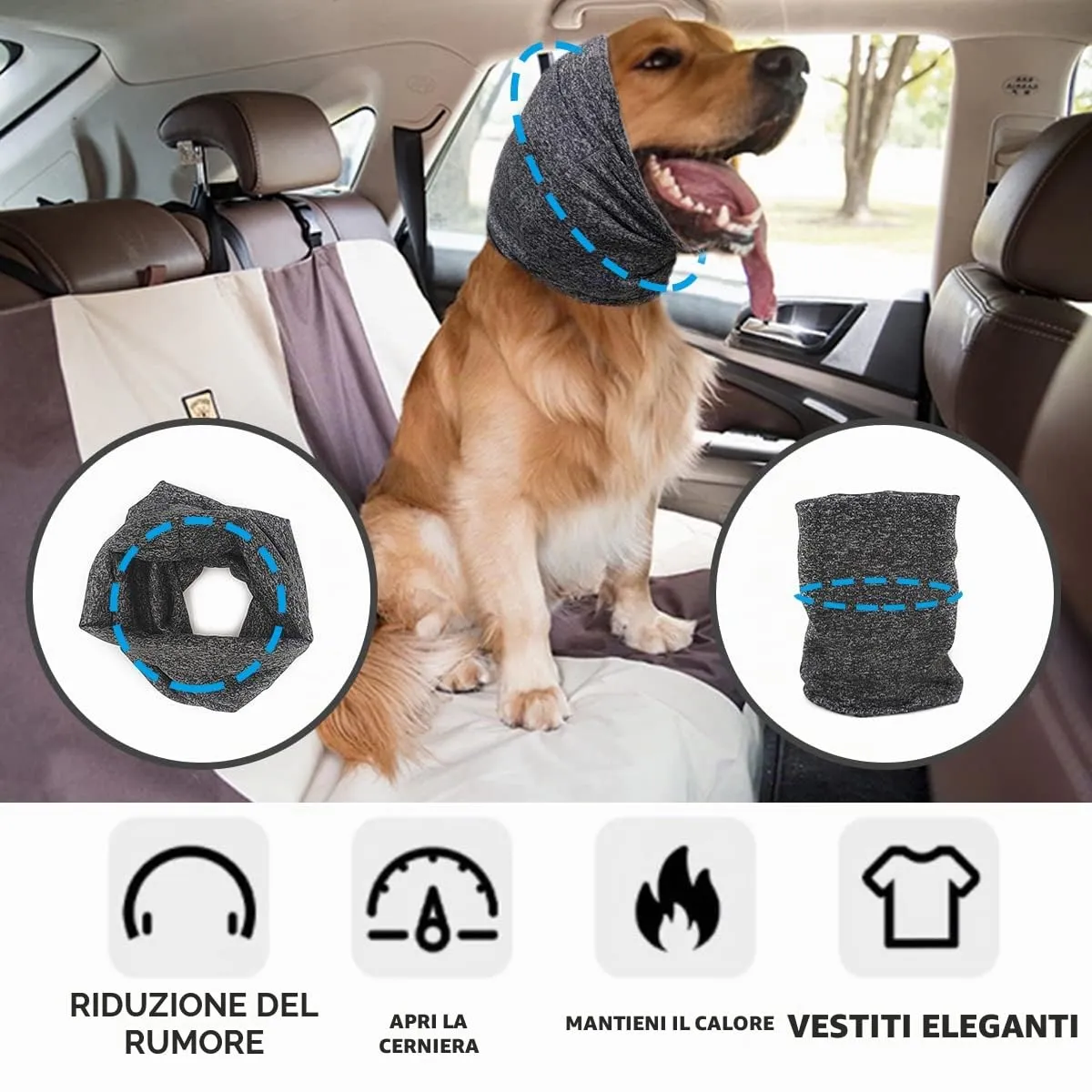 Pattepoint - Paraorecchie per cani piccoli, per alleviare l'ansia e calma in un luogo rumoroso, Snood per orecchie per cani piccoli, scaldamani e orecchie di cane, colore: grigio M - immagine 2