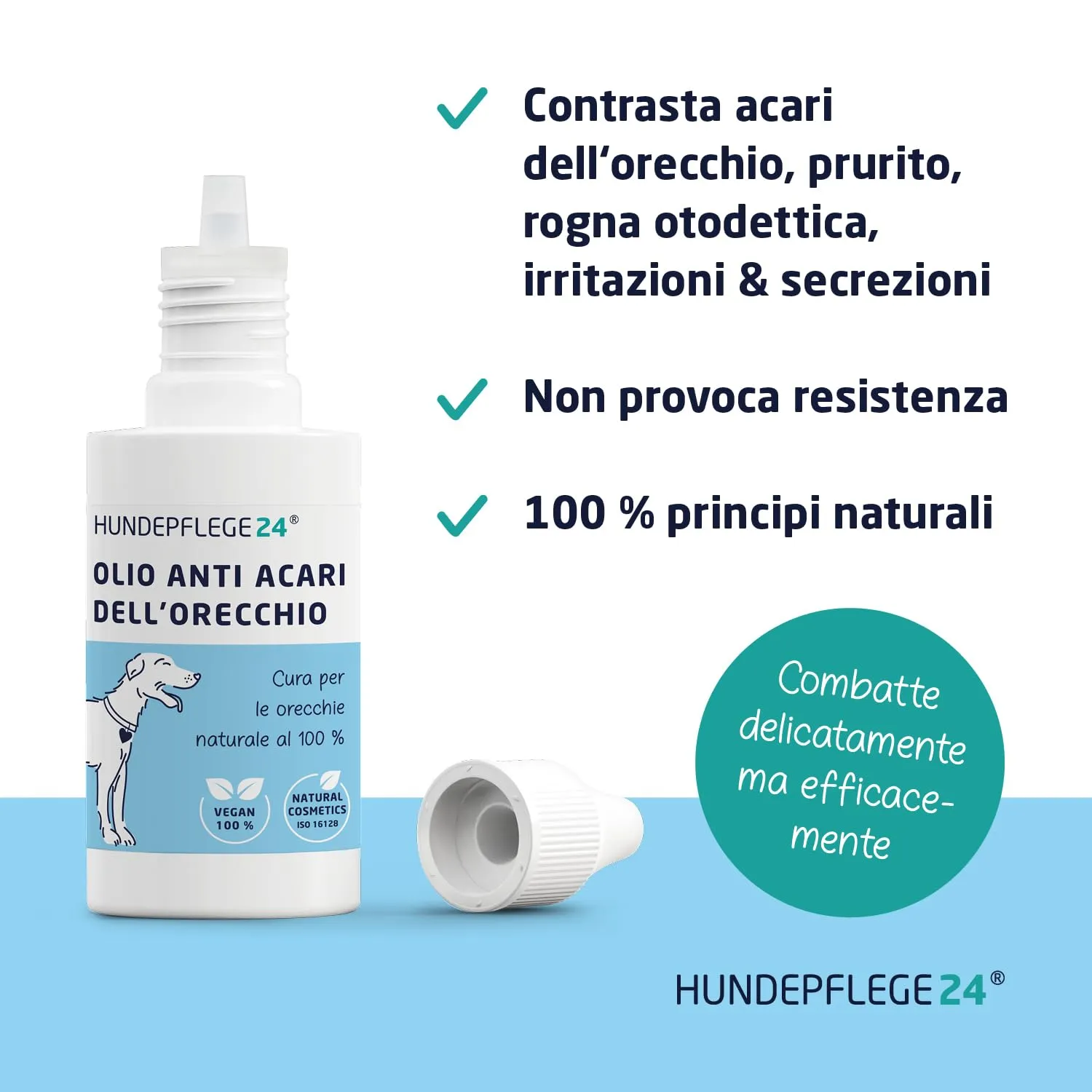 Hundepflege24 Olio Anti Acari Auricolari per Cani, Gatti & Animali da Compagnia - 50ml - 100% Trattamento Naturale & Vegano per la Cura dell'orecchio, Contro prurito, infestazioni fungine & da Acari - immagine 2