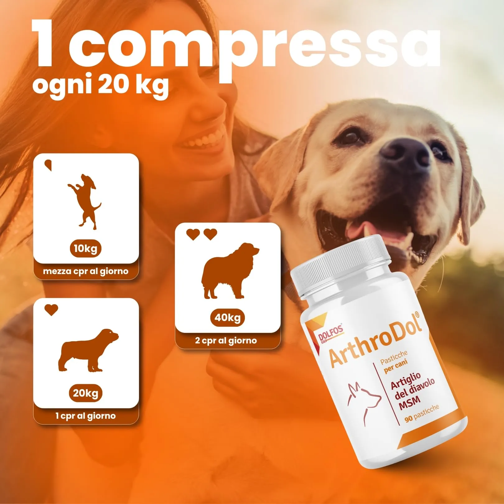 Dolfos Pets ArthroDol Integratore Articolazioni Cane, Antinfiammatorio e Analgesico Favorisce la Mobilità dei Cani Anziani 100% Naturale 90 Compresse - immagine 2